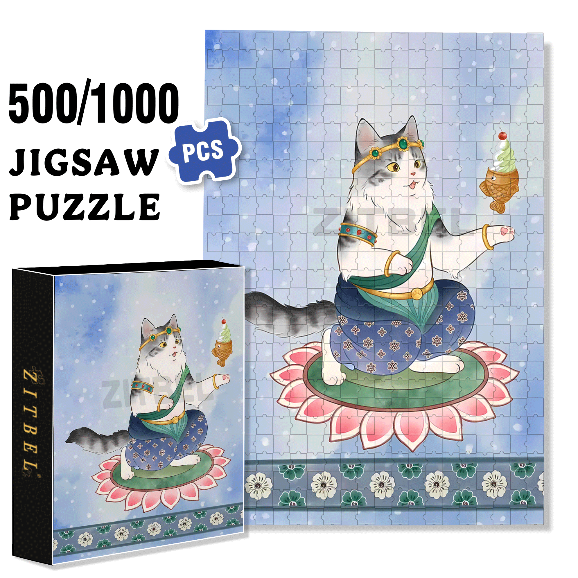 Flying Cat 4 500pcs/1000pcs Jigsaw Puzzle, Scratch-Resistant, Interactive Family Game & Brain-Boosting DIY Decor, Perfect for Halloween, Christmas & New Year Gifts, Family Puzzle Game