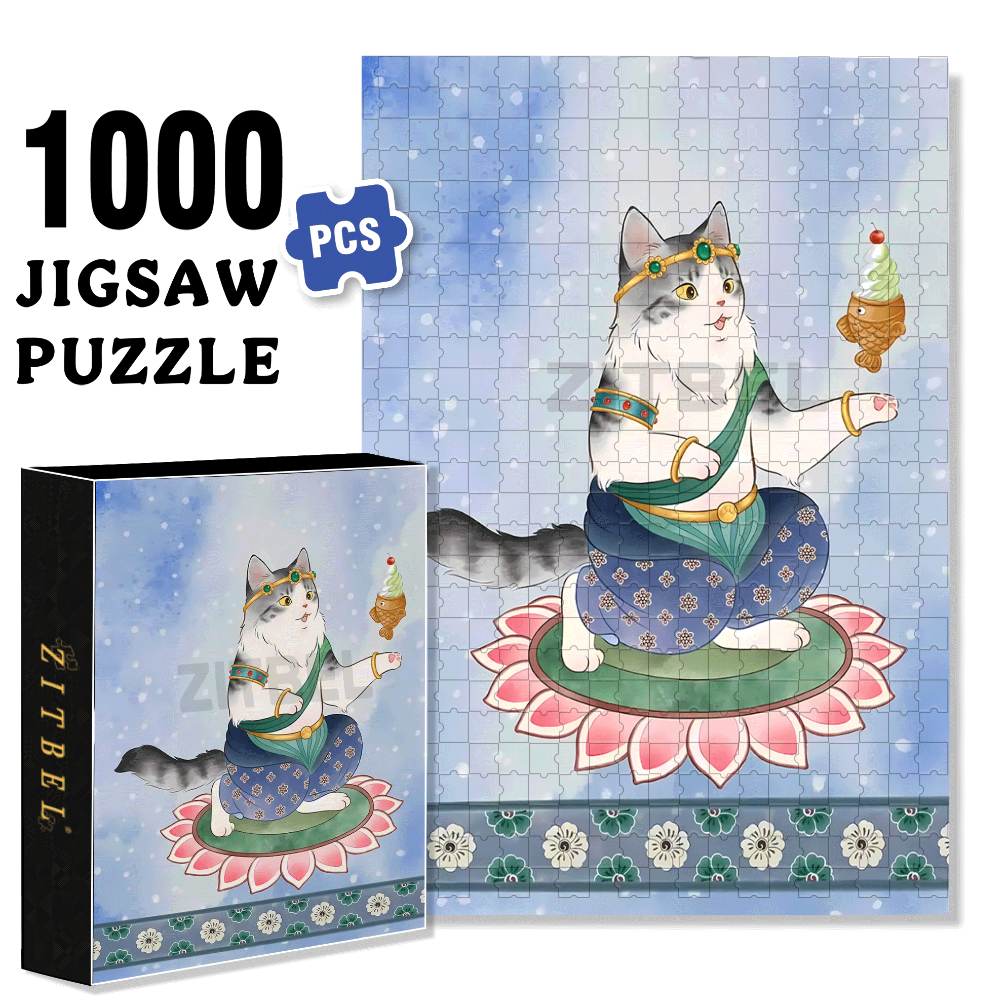 Flying Cat 4 500pcs/1000pcs Jigsaw Puzzle, Scratch-Resistant, Interactive Family Game & Brain-Boosting DIY Decor, Perfect for Halloween, Christmas & New Year Gifts, Family Puzzle Game