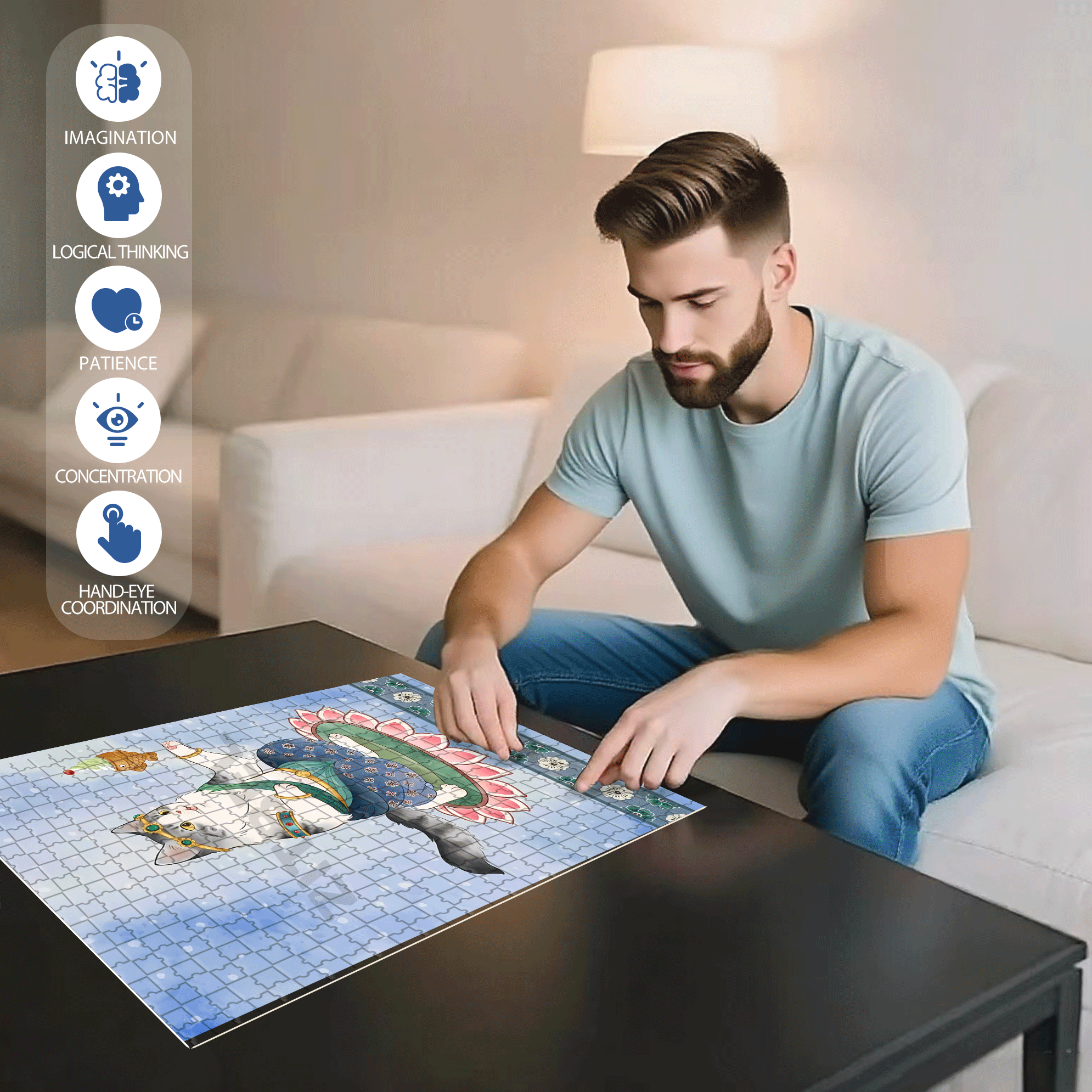 Flying Cat 4 500pcs/1000pcs Jigsaw Puzzle, Scratch-Resistant, Interactive Family Game & Brain-Boosting DIY Decor, Perfect for Halloween, Christmas & New Year Gifts, Family Puzzle Game