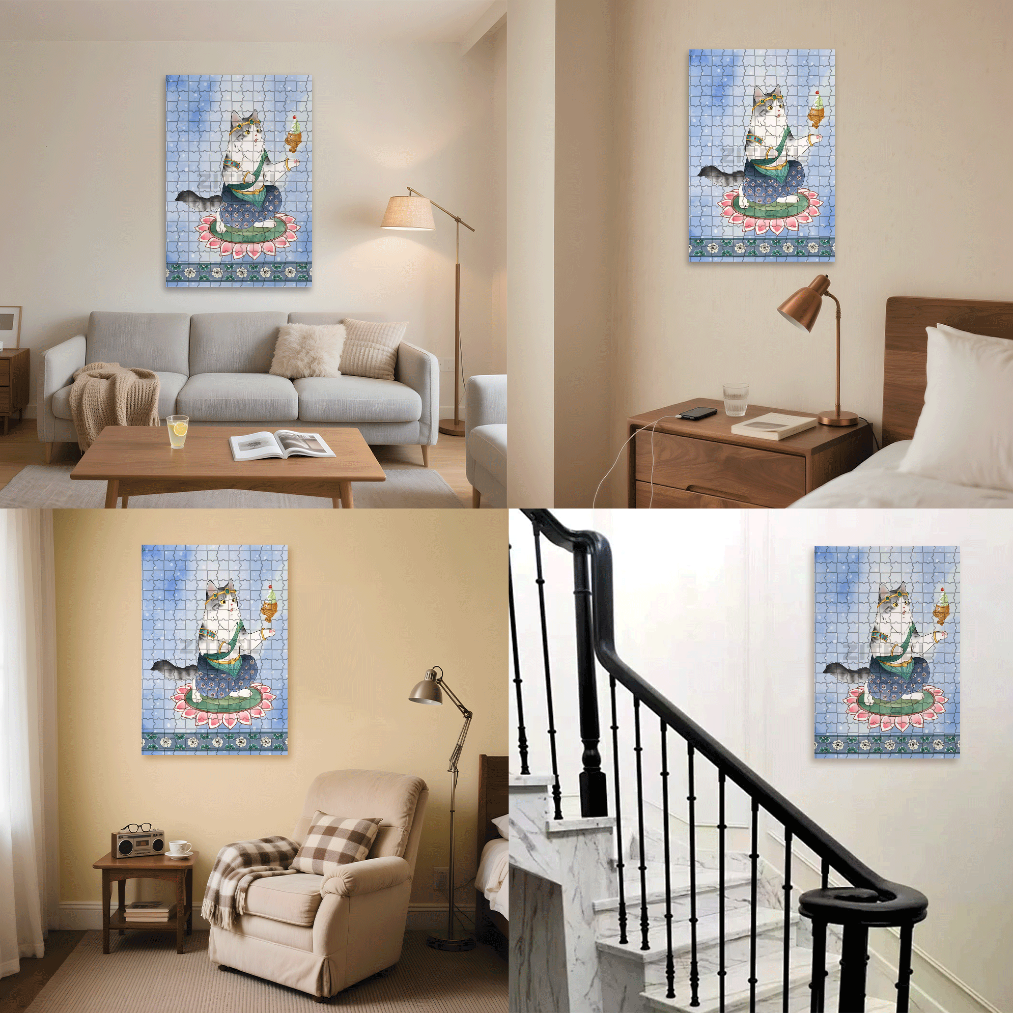 Flying Cat 4 500pcs/1000pcs Jigsaw Puzzle, Scratch-Resistant, Interactive Family Game & Brain-Boosting DIY Decor, Perfect for Halloween, Christmas & New Year Gifts, Family Puzzle Game