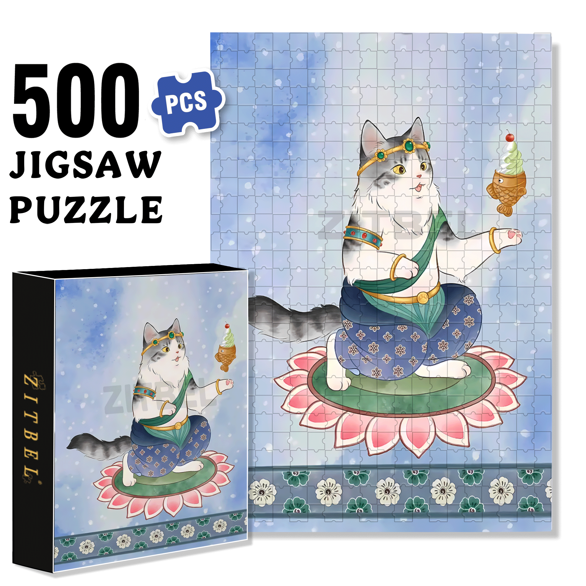 Flying Cat 4 500pcs/1000pcs Jigsaw Puzzle, Scratch-Resistant, Interactive Family Game & Brain-Boosting DIY Decor, Perfect for Halloween, Christmas & New Year Gifts, Family Puzzle Game