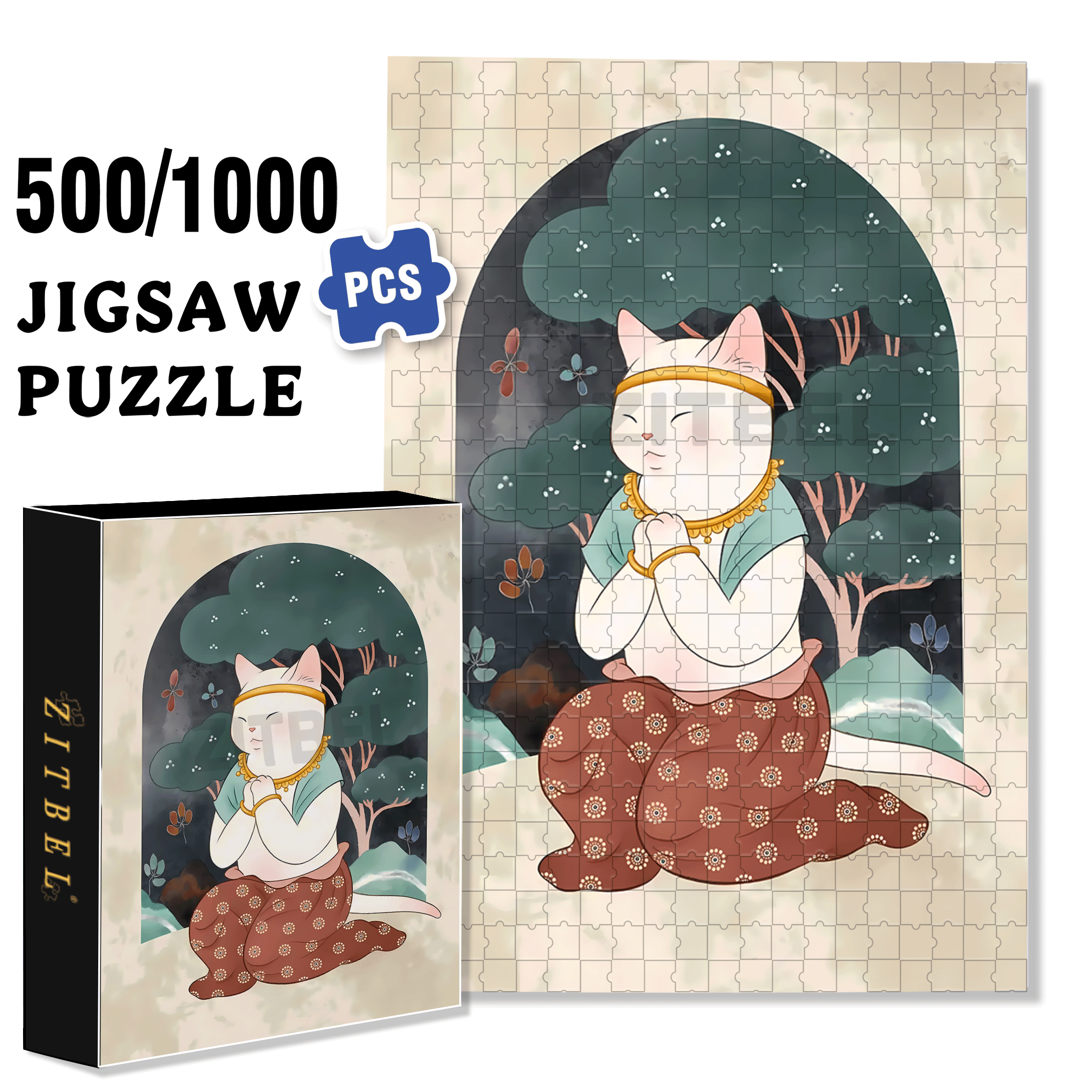 Flying Cat 7 500pcs/1000pcs Jigsaw Puzzle, Scratch-Resistant, Interactive Family Game & Brain-Boosting DIY Decor, Perfect for Halloween, Christmas & New Year Gifts, Family Puzzle Game
