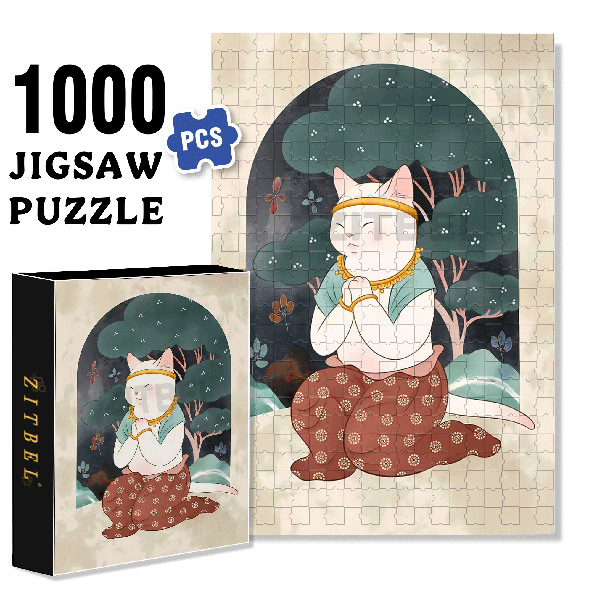 Flying Cat 7 500pcs/1000pcs Jigsaw Puzzle, Scratch-Resistant, Interactive Family Game & Brain-Boosting DIY Decor, Perfect for Halloween, Christmas & New Year Gifts, Family Puzzle Game