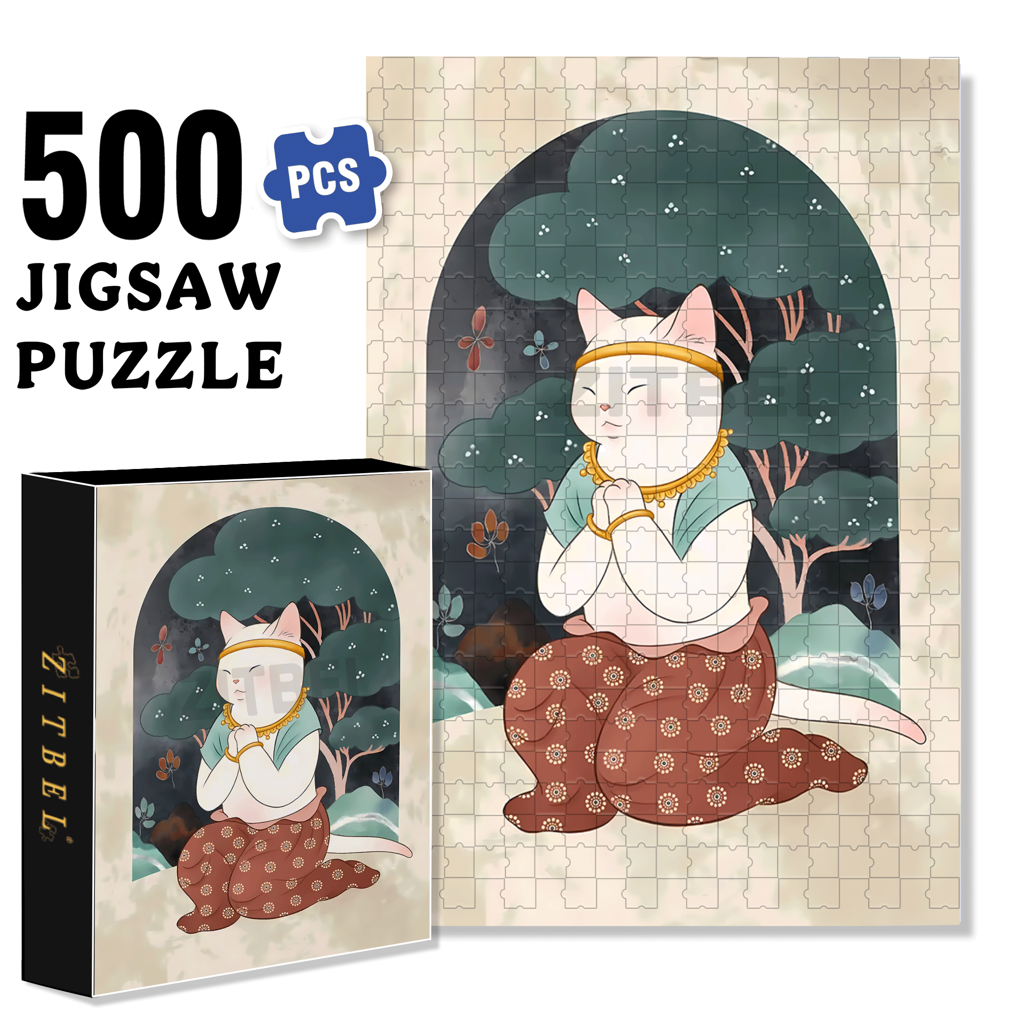 Flying Cat 7 500pcs/1000pcs Jigsaw Puzzle, Scratch-Resistant, Interactive Family Game & Brain-Boosting DIY Decor, Perfect for Halloween, Christmas & New Year Gifts, Family Puzzle Game