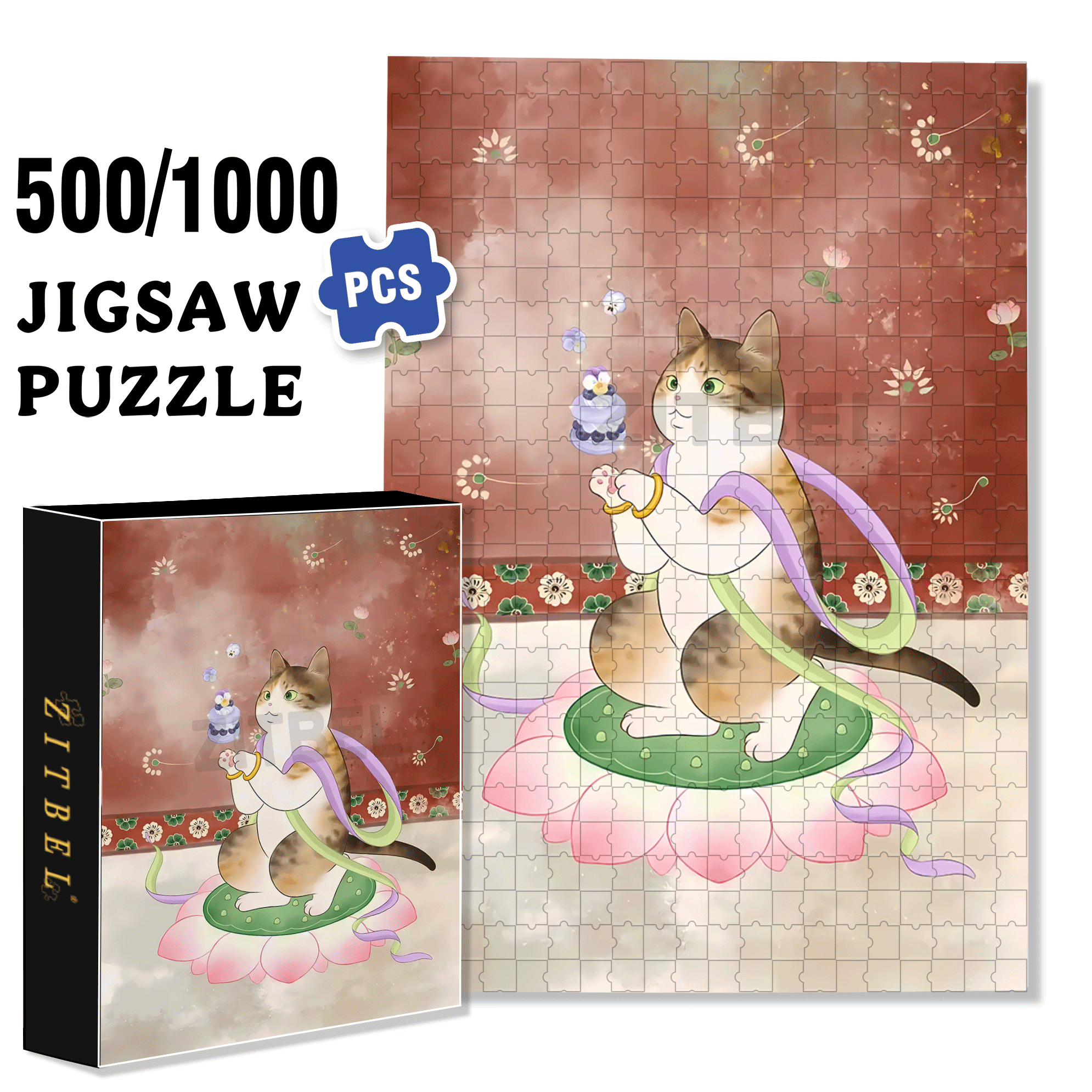 Flying Cat 9 500pcs/1000pcs Jigsaw Puzzle, Scratch-Resistant, Interactive Family Game & Brain-Boosting DIY Decor, Perfect for Halloween, Christmas & New Year Gifts, Family Puzzle Game
