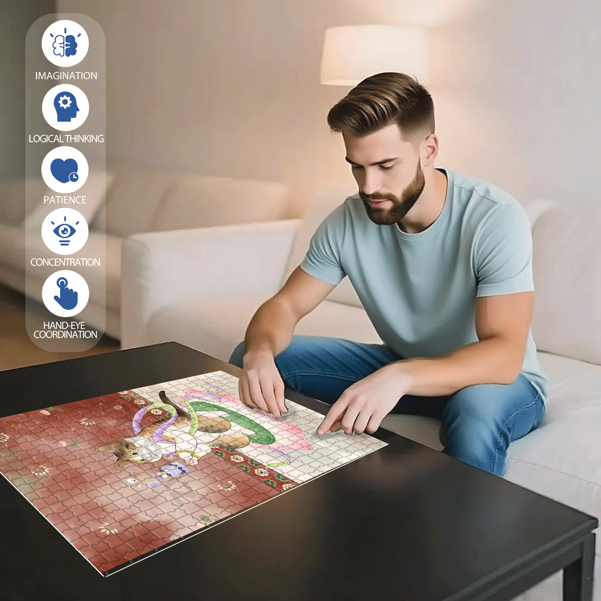 Flying Cat 9 500pcs/1000pcs Jigsaw Puzzle, Scratch-Resistant, Interactive Family Game & Brain-Boosting DIY Decor, Perfect for Halloween, Christmas & New Year Gifts, Family Puzzle Game