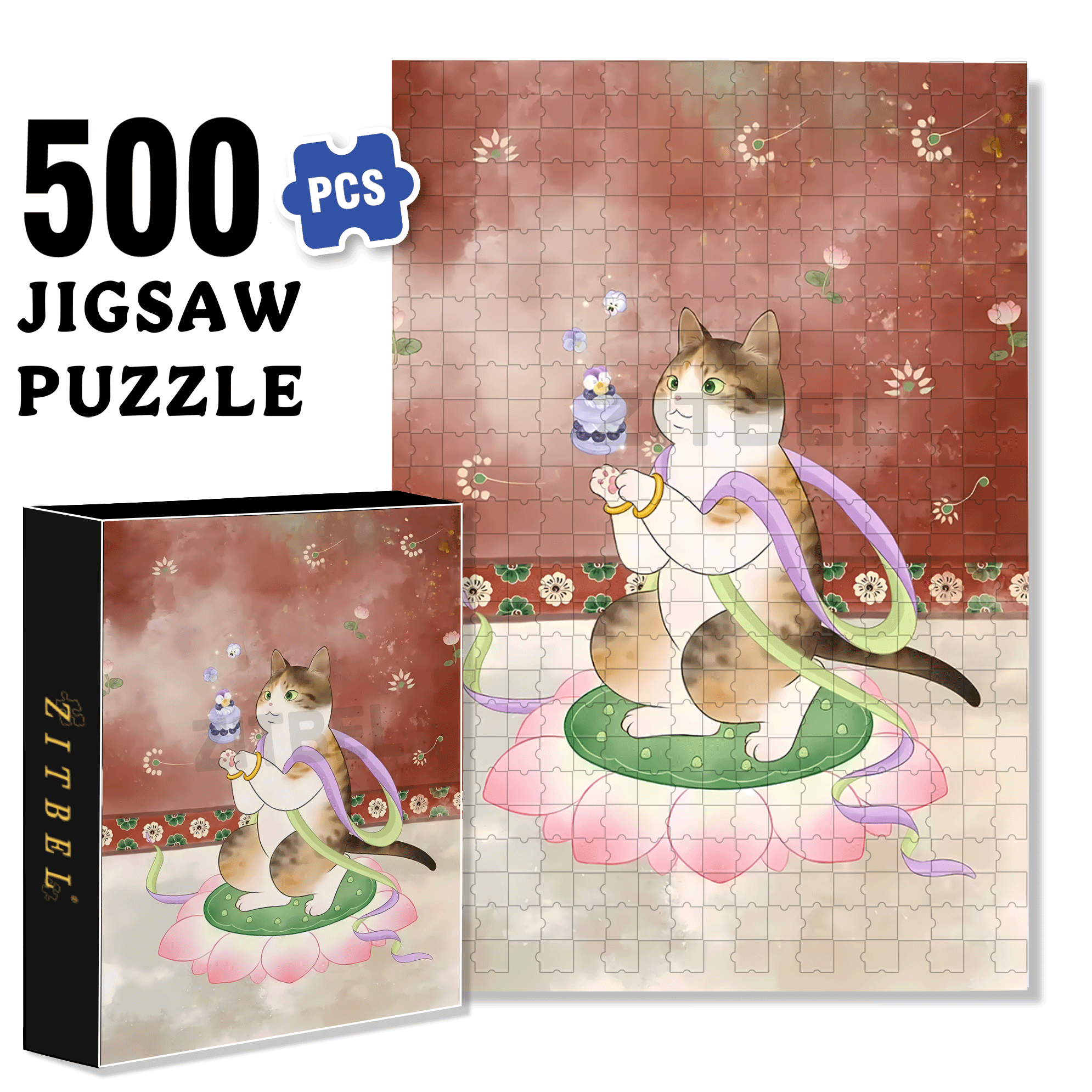 Flying Cat 9 500pcs/1000pcs Jigsaw Puzzle, Scratch-Resistant, Interactive Family Game & Brain-Boosting DIY Decor, Perfect for Halloween, Christmas & New Year Gifts, Family Puzzle Game