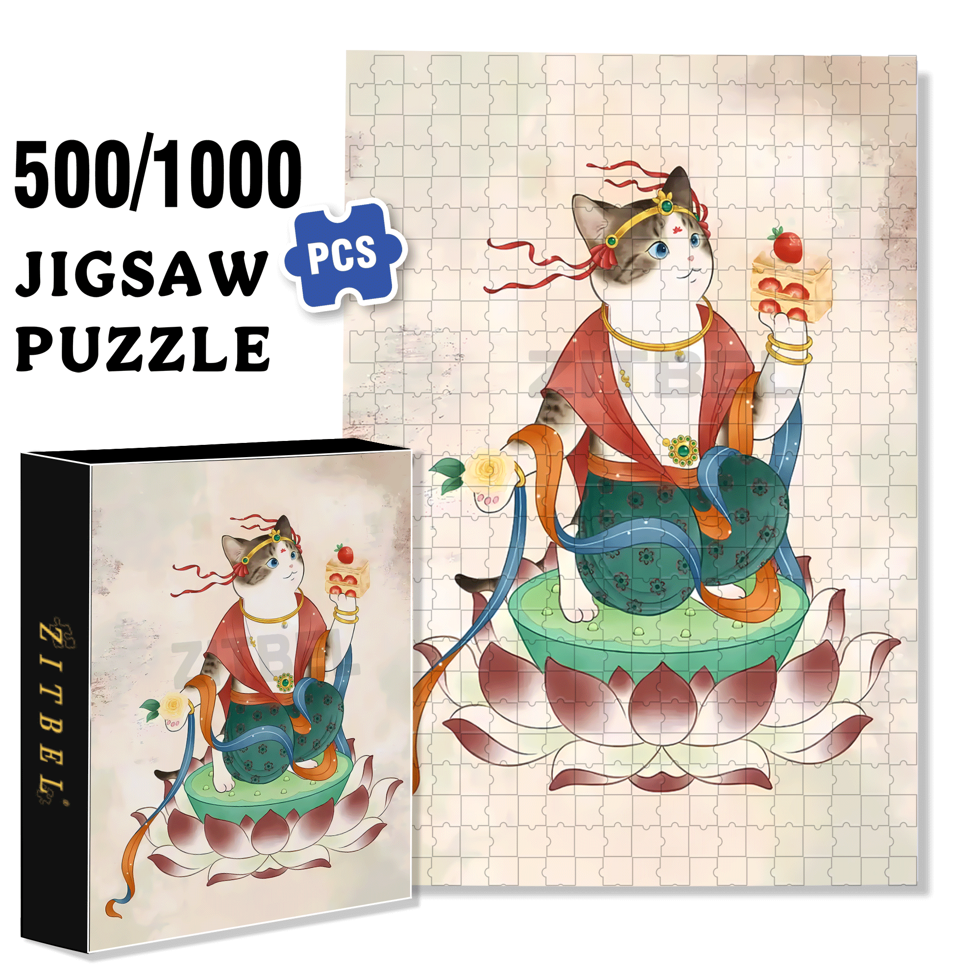 Flying Cat 500pcs/1000pcs Jigsaw Puzzle, Scratch-Resistant, Interactive Family Game & Brain-Boosting DIY Decor, Perfect for Halloween, Christmas & New Year Gifts, Family Puzzle Game