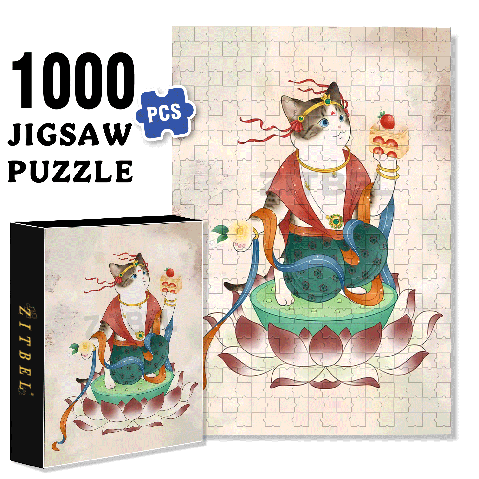 Flying Cat 500pcs/1000pcs Jigsaw Puzzle, Scratch-Resistant, Interactive Family Game & Brain-Boosting DIY Decor, Perfect for Halloween, Christmas & New Year Gifts, Family Puzzle Game