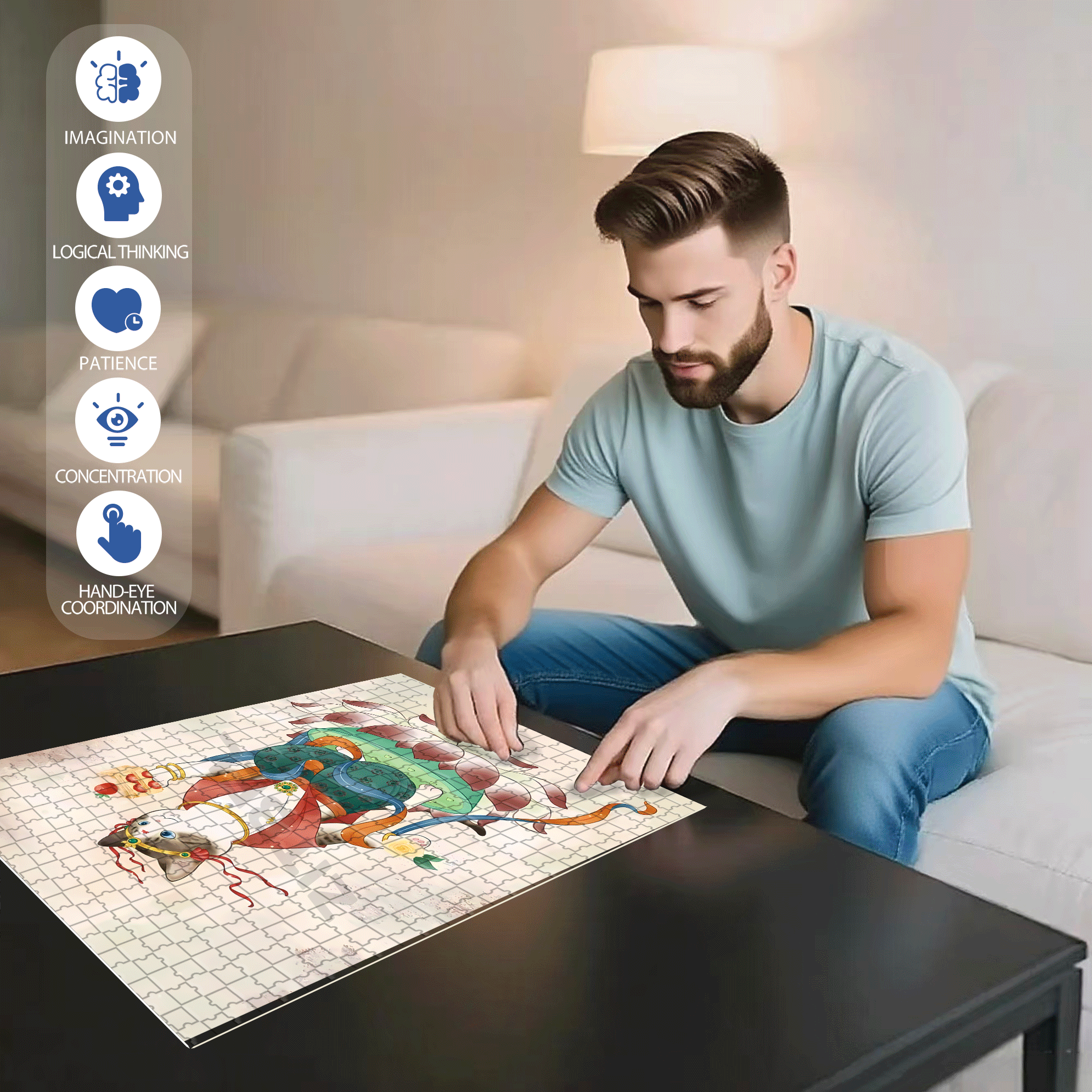 Flying Cat 500pcs/1000pcs Jigsaw Puzzle, Scratch-Resistant, Interactive Family Game & Brain-Boosting DIY Decor, Perfect for Halloween, Christmas & New Year Gifts, Family Puzzle Game