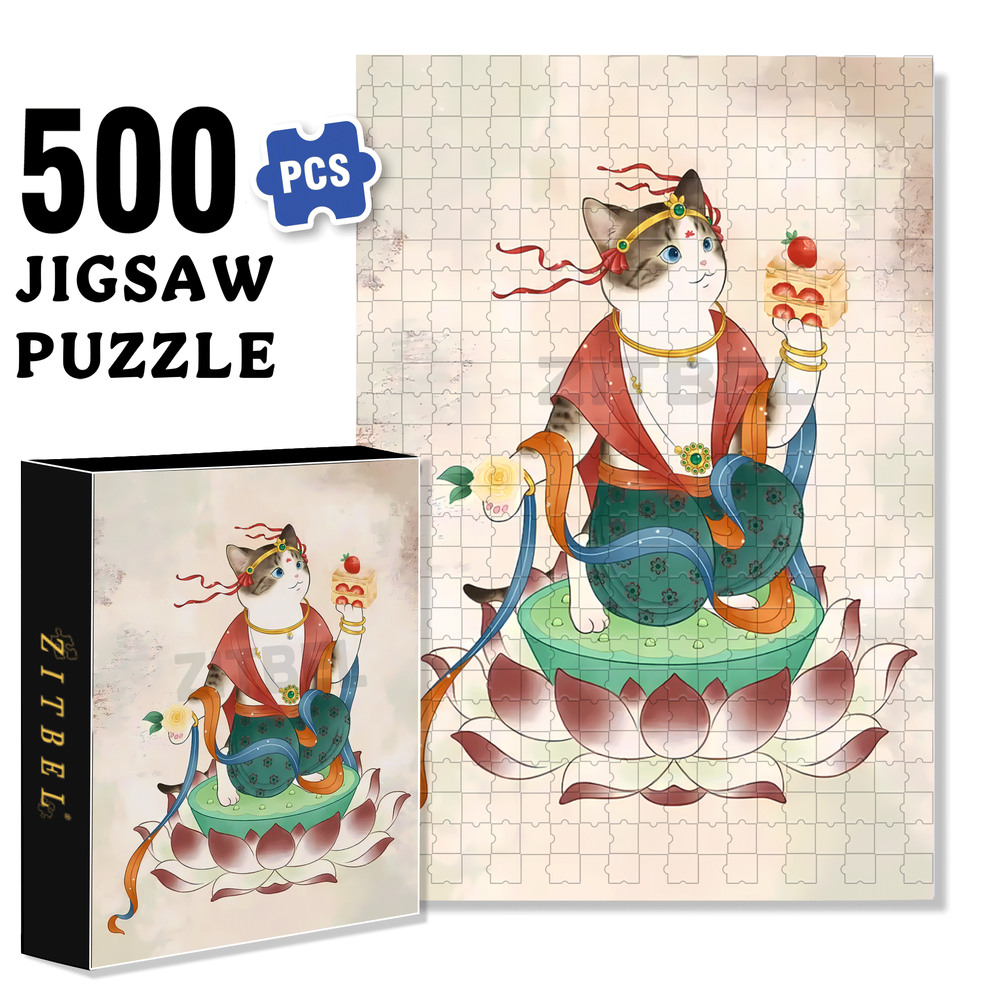 Flying Cat 500pcs/1000pcs Jigsaw Puzzle, Scratch-Resistant, Interactive Family Game & Brain-Boosting DIY Decor, Perfect for Halloween, Christmas & New Year Gifts, Family Puzzle Game