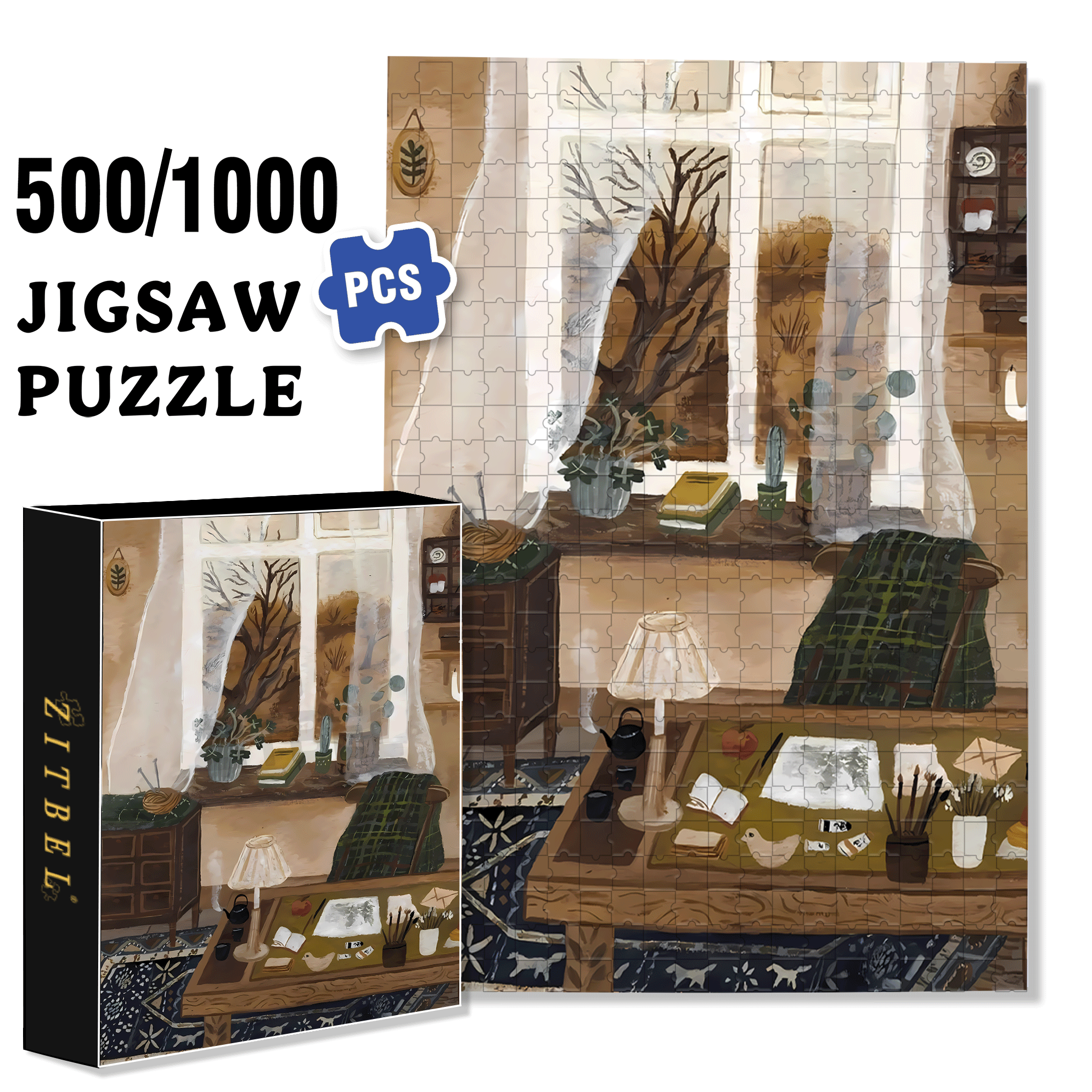 Gentle Breeze 500pcs/1000pcs Jigsaw Puzzle, Scratch-Resistant, Interactive Family Game & Brain-Boosting DIY Decor, Perfect for Halloween, Christmas & New Year Gifts, Family Puzzle Game