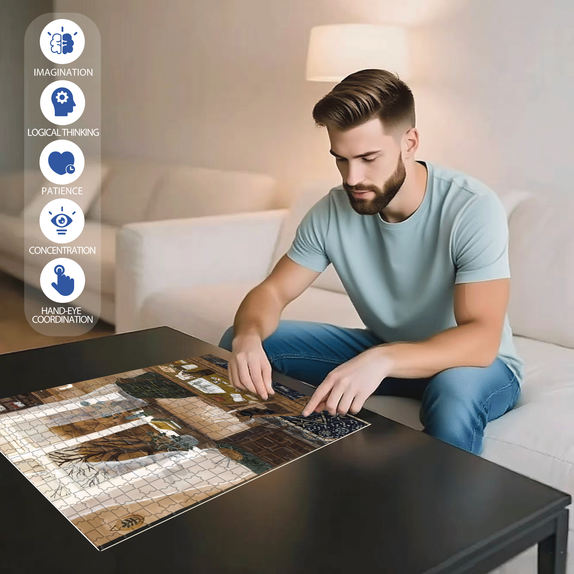 Gentle Breeze 500pcs/1000pcs Jigsaw Puzzle, Scratch-Resistant, Interactive Family Game & Brain-Boosting DIY Decor, Perfect for Halloween, Christmas & New Year Gifts, Family Puzzle Game
