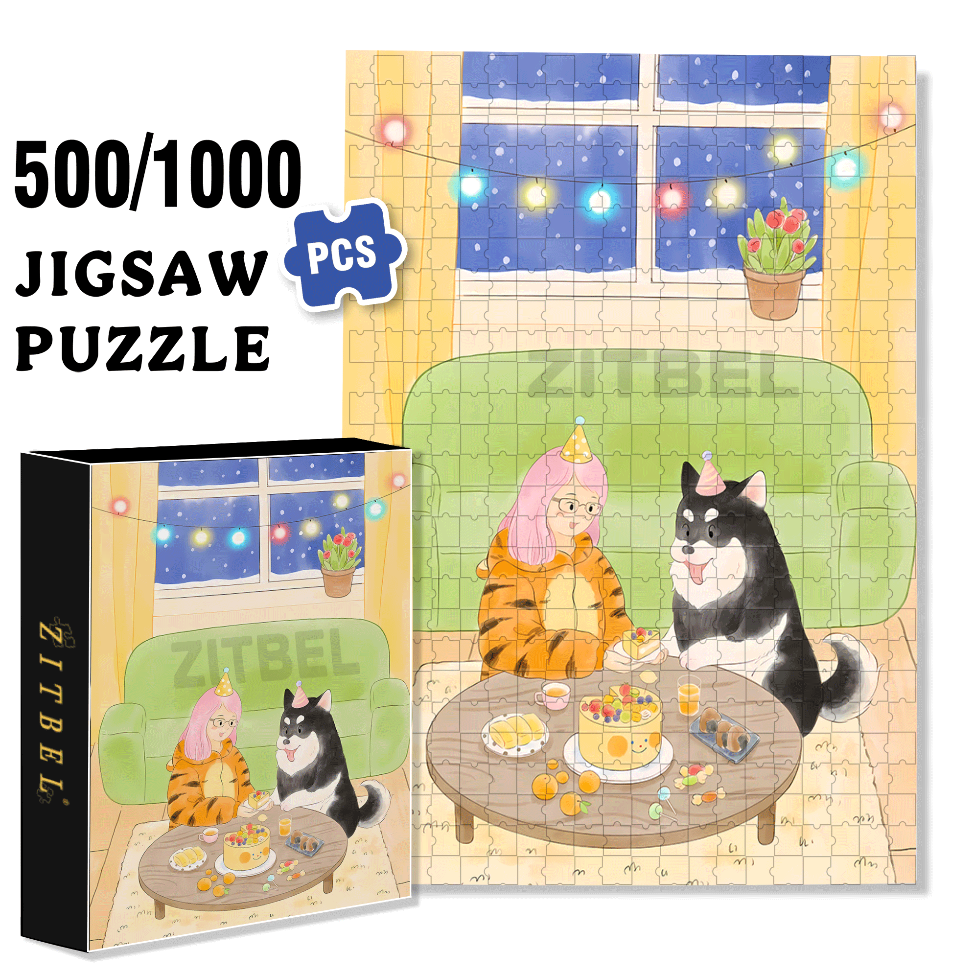 Happy birthday, Dear. 500pcs/1000pcs Jigsaw Puzzle, Scratch-Resistant, Interactive Family Game & Brain-Boosting DIY Decor, Perfect for Halloween, Christmas & New Year Gifts, Family Puzzle Game
