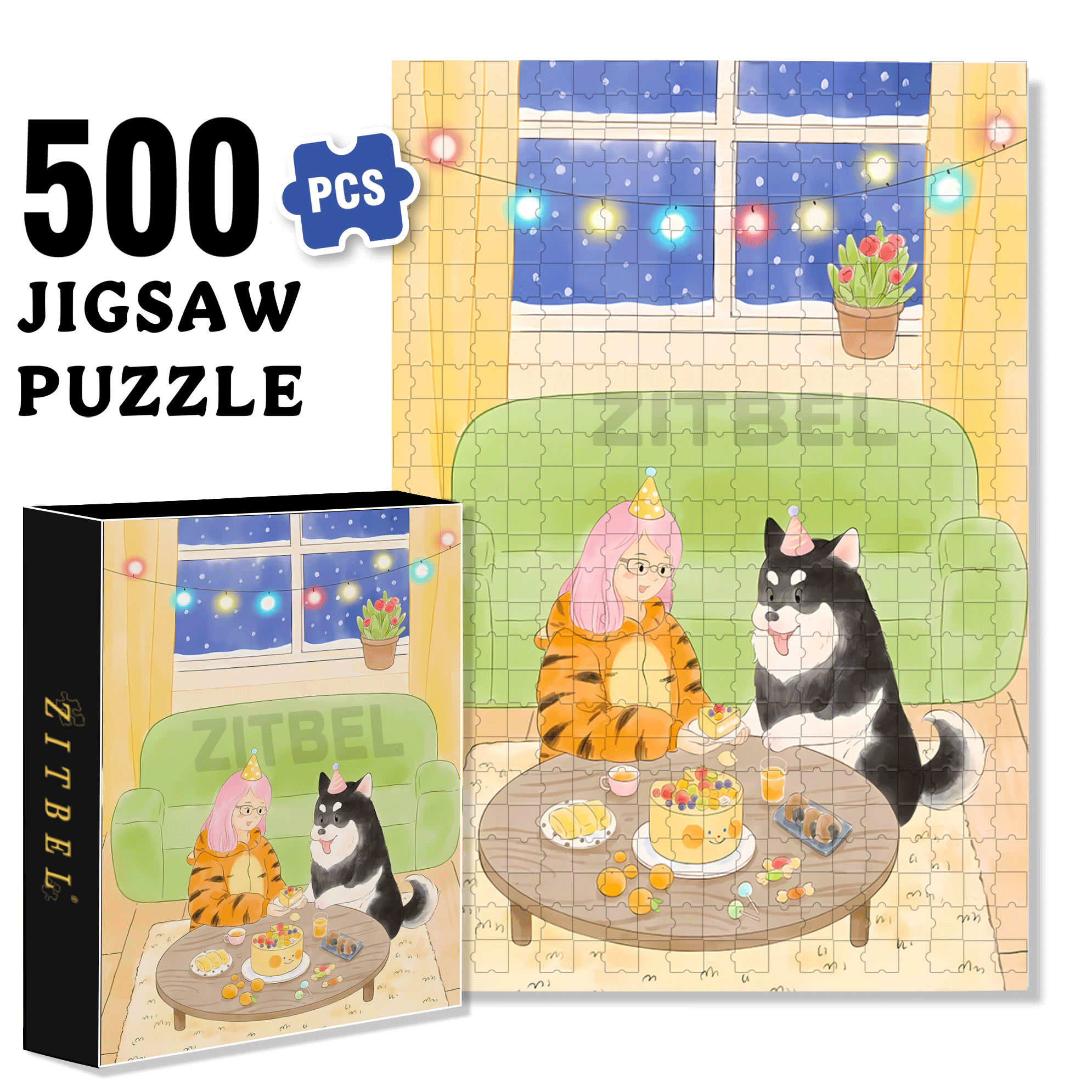 Happy birthday, Dear. 500pcs/1000pcs Jigsaw Puzzle, Scratch-Resistant, Interactive Family Game & Brain-Boosting DIY Decor, Perfect for Halloween, Christmas & New Year Gifts, Family Puzzle Game