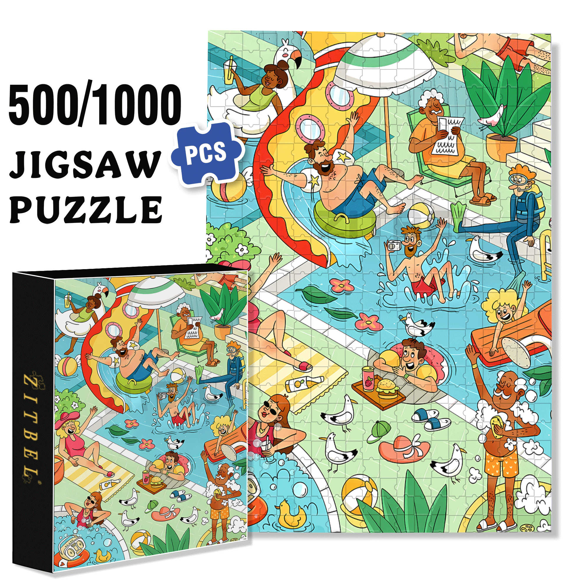 Happy Pool 500pcs/1000pcs Jigsaw Puzzle, Scratch-Resistant, Interactive Family Game & Brain-Boosting DIY Decor, Perfect for Halloween, Christmas & New Year Gifts, Family Puzzle Game