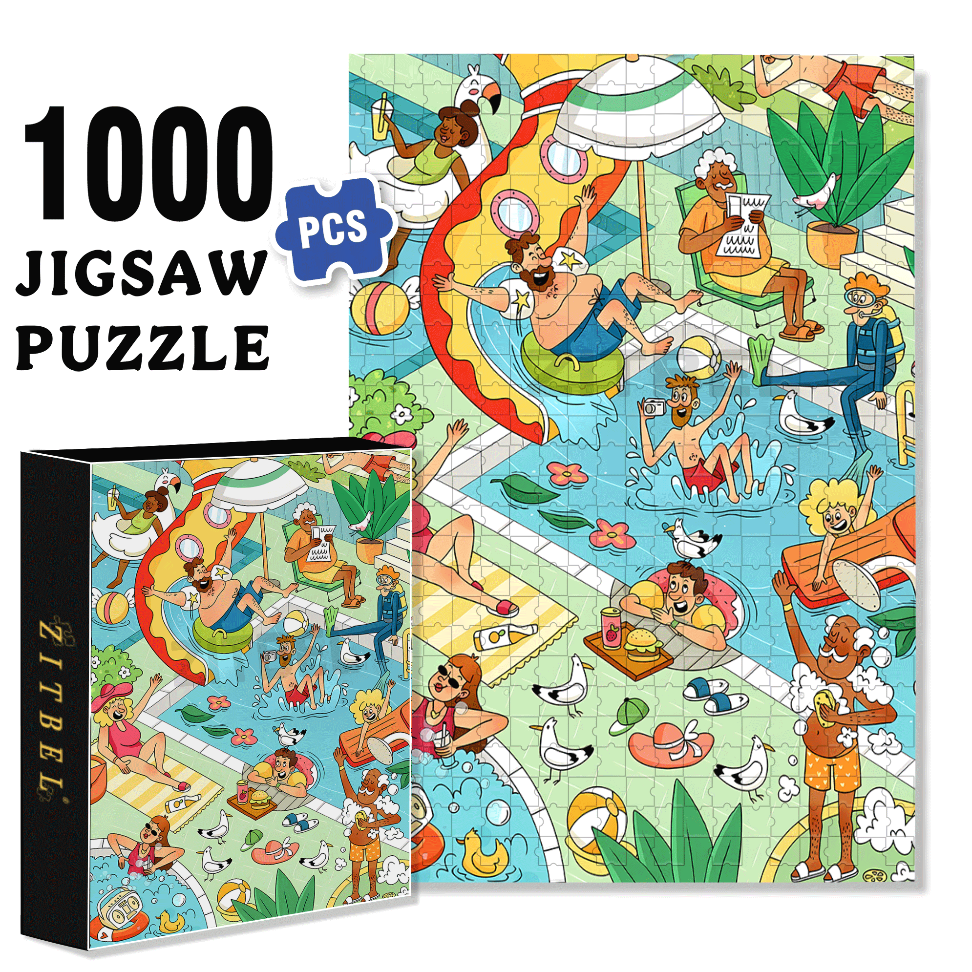 Happy Pool 500pcs/1000pcs Jigsaw Puzzle, Scratch-Resistant, Interactive Family Game & Brain-Boosting DIY Decor, Perfect for Halloween, Christmas & New Year Gifts, Family Puzzle Game