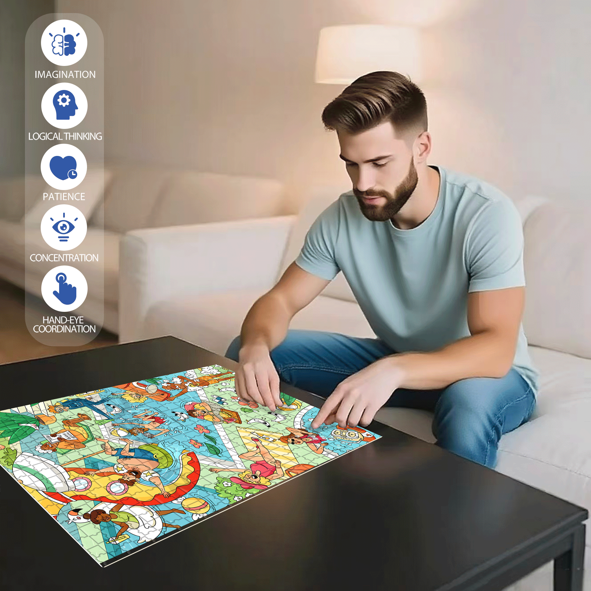 Happy Pool 500pcs/1000pcs Jigsaw Puzzle, Scratch-Resistant, Interactive Family Game & Brain-Boosting DIY Decor, Perfect for Halloween, Christmas & New Year Gifts, Family Puzzle Game