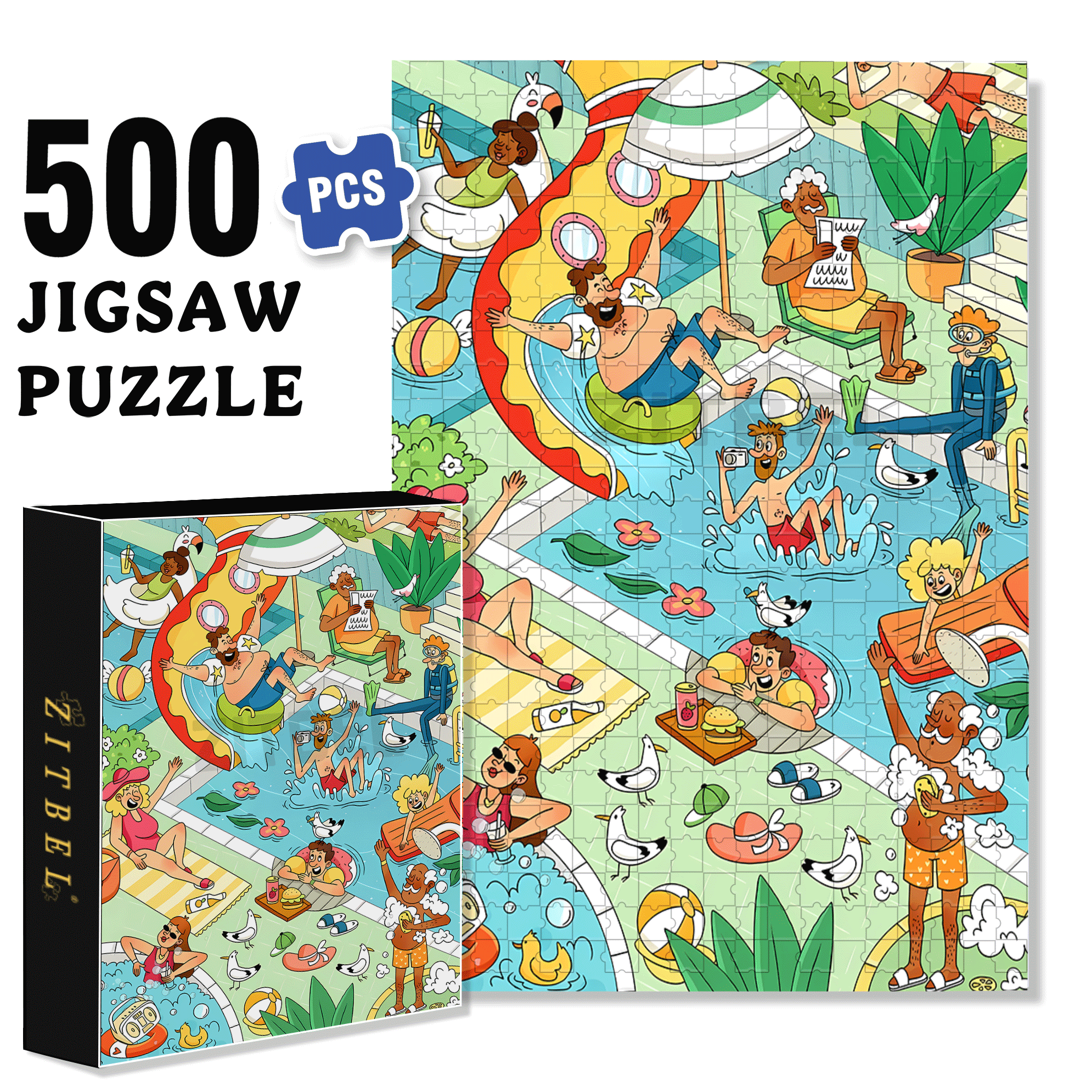 Happy Pool 500pcs/1000pcs Jigsaw Puzzle, Scratch-Resistant, Interactive Family Game & Brain-Boosting DIY Decor, Perfect for Halloween, Christmas & New Year Gifts, Family Puzzle Game