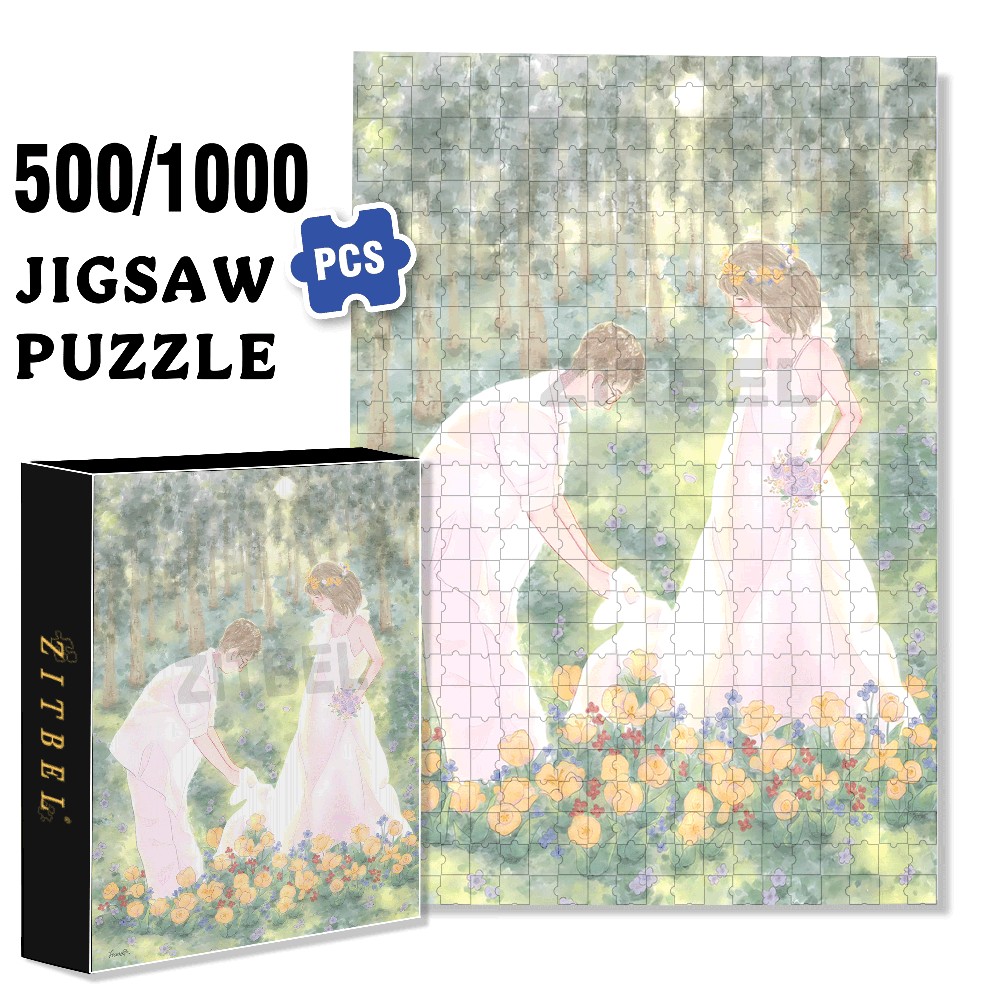 Happy Wedding 2 500pcs/1000pcs Jigsaw Puzzle, Scratch-Resistant, Interactive Family Game & Brain-Boosting DIY Decor, Perfect for Halloween, Christmas & New Year Gifts, Family Puzzle Game