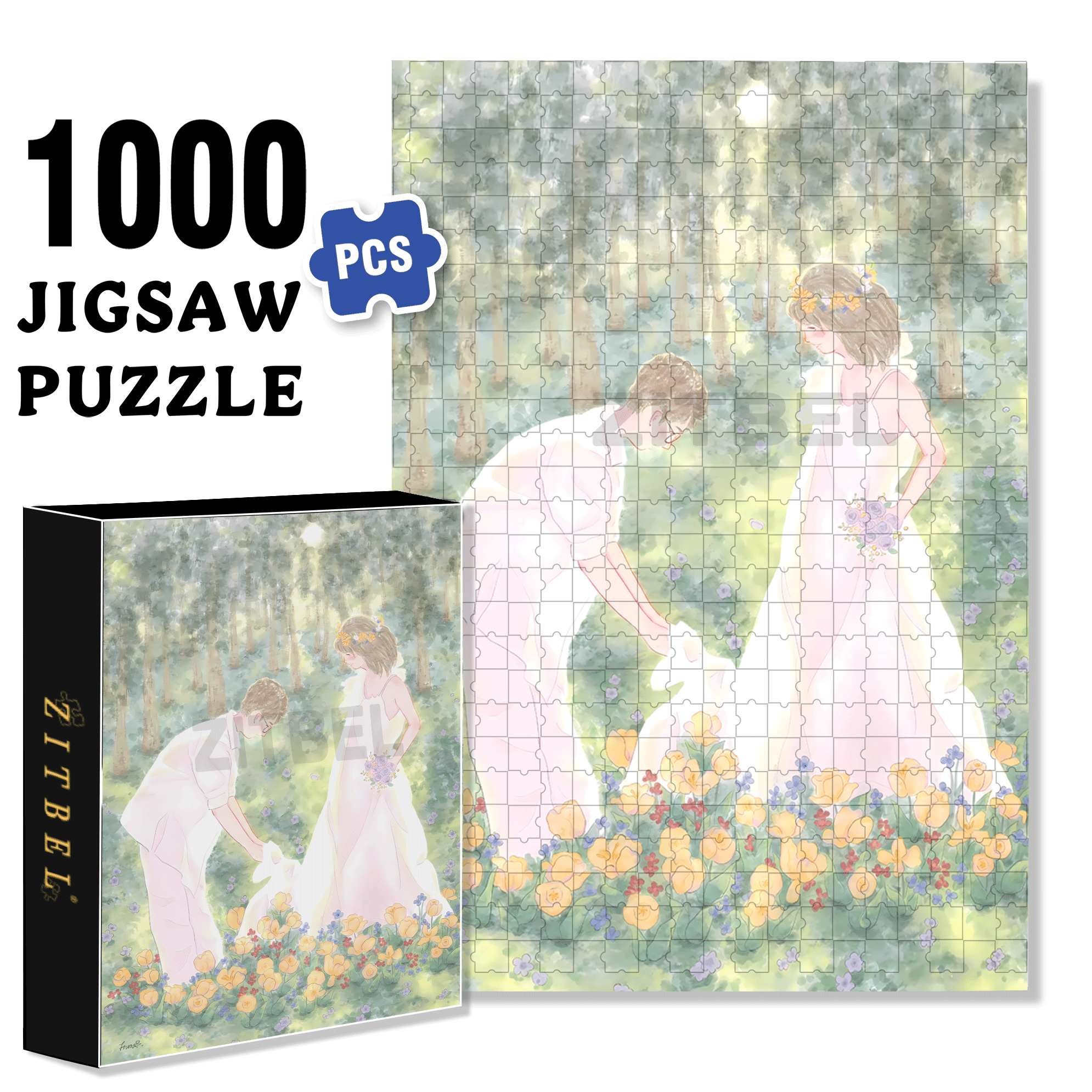 Happy Wedding 2 500pcs/1000pcs Jigsaw Puzzle, Scratch-Resistant, Interactive Family Game & Brain-Boosting DIY Decor, Perfect for Halloween, Christmas & New Year Gifts, Family Puzzle Game
