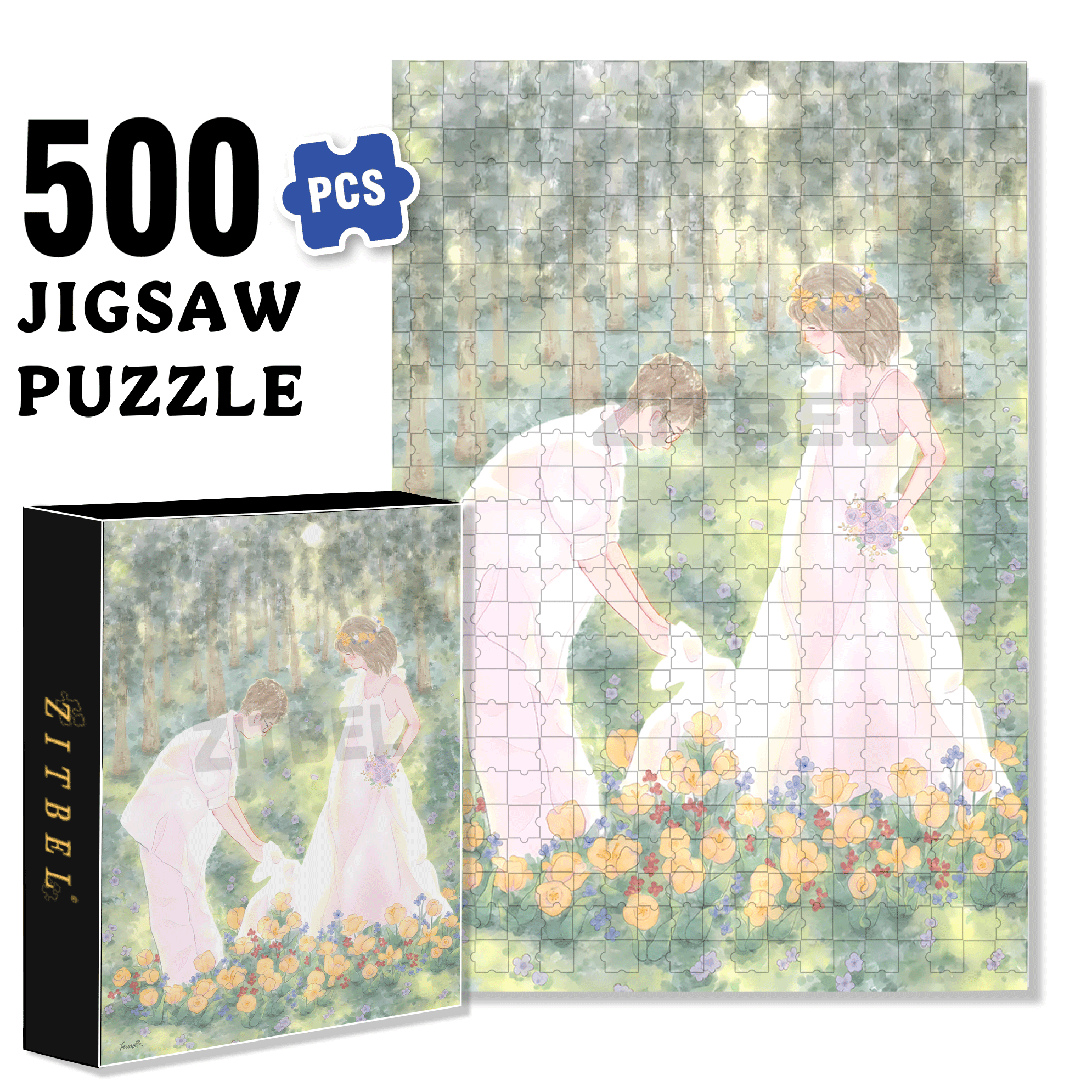 Happy Wedding 2 500pcs/1000pcs Jigsaw Puzzle, Scratch-Resistant, Interactive Family Game & Brain-Boosting DIY Decor, Perfect for Halloween, Christmas & New Year Gifts, Family Puzzle Game