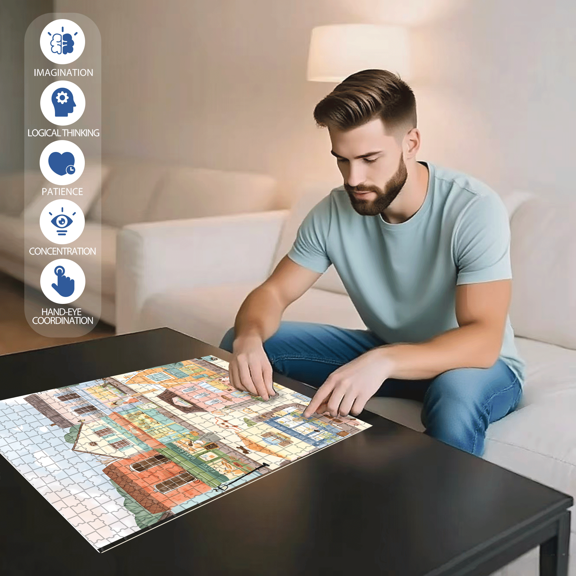 Healing Style 500pcs/1000pcs Jigsaw Puzzle, Scratch-Resistant, Interactive Family Game & Brain-Boosting DIY Decor, Perfect for Halloween, Christmas & New Year Gifts, Family Puzzle Game
