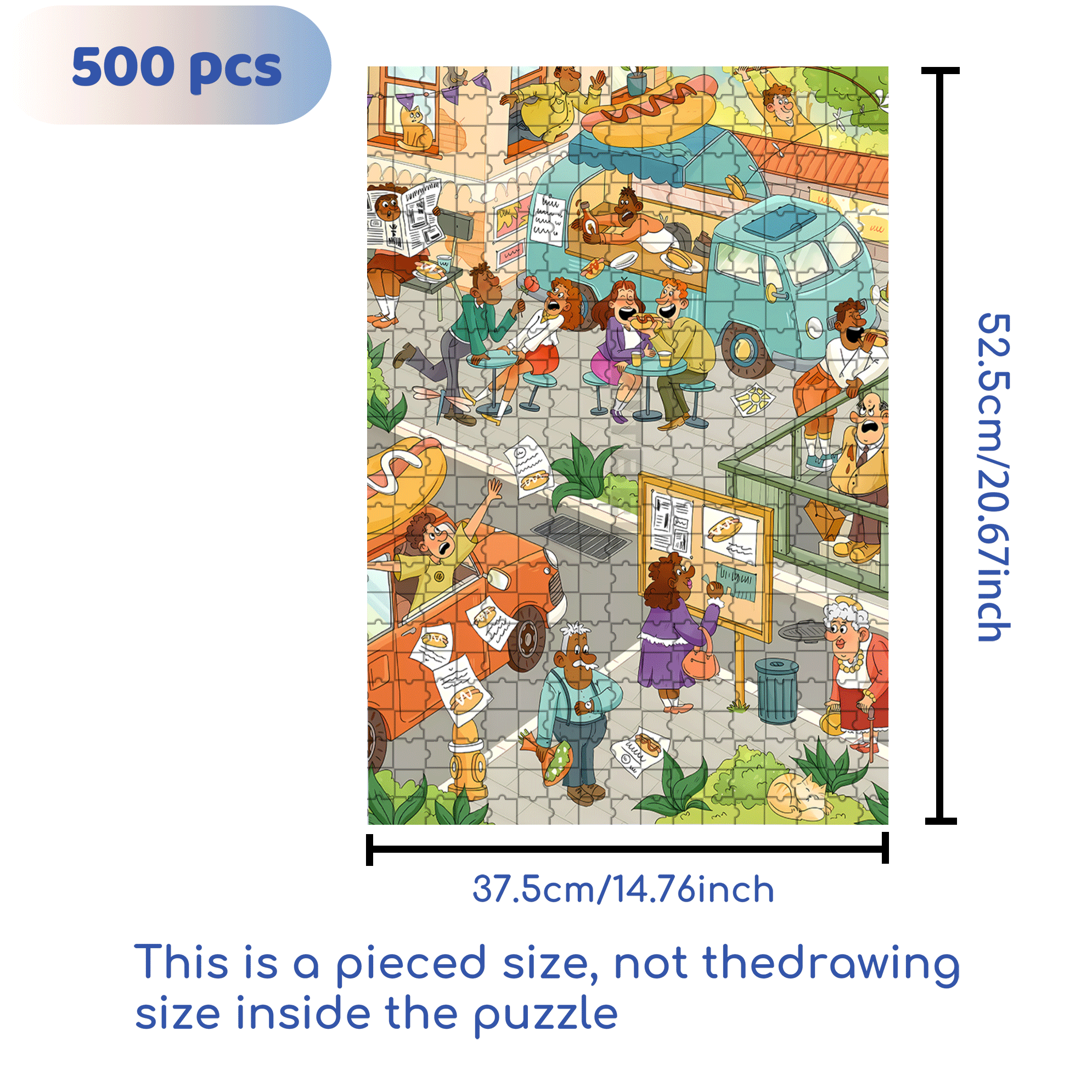Hot Dog City 500pcs/1000pcs Jigsaw Puzzle, Scratch-Resistant, Interactive Family Game & Brain-Boosting DIY Decor, Perfect for Halloween, Christmas & New Year Gifts, Family Puzzle Game