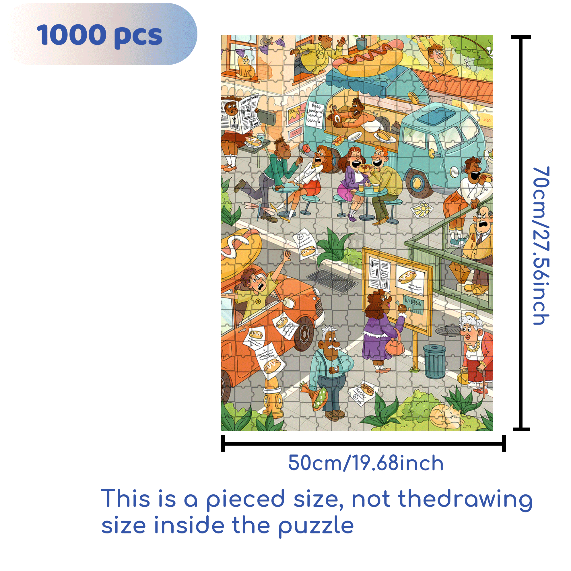 Hot Dog City 500pcs/1000pcs Jigsaw Puzzle, Scratch-Resistant, Interactive Family Game & Brain-Boosting DIY Decor, Perfect for Halloween, Christmas & New Year Gifts, Family Puzzle Game