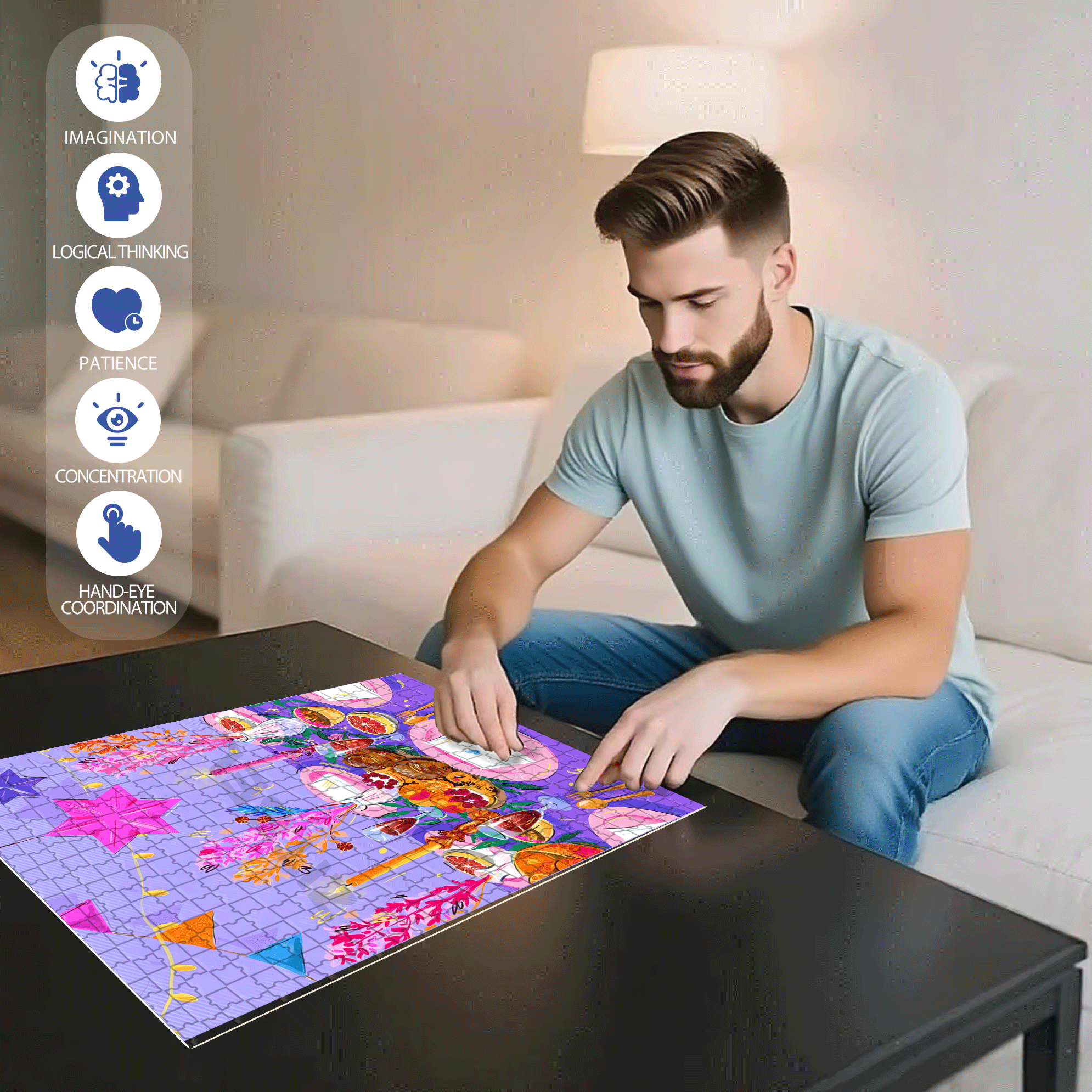 Infinite Passion 3 500pcs/1000pcs Jigsaw Puzzle, Scratch-Resistant, Interactive Family Game & Brain-Boosting DIY Decor, Perfect for Halloween, Christmas & New Year Gifts, Family Puzzle Game