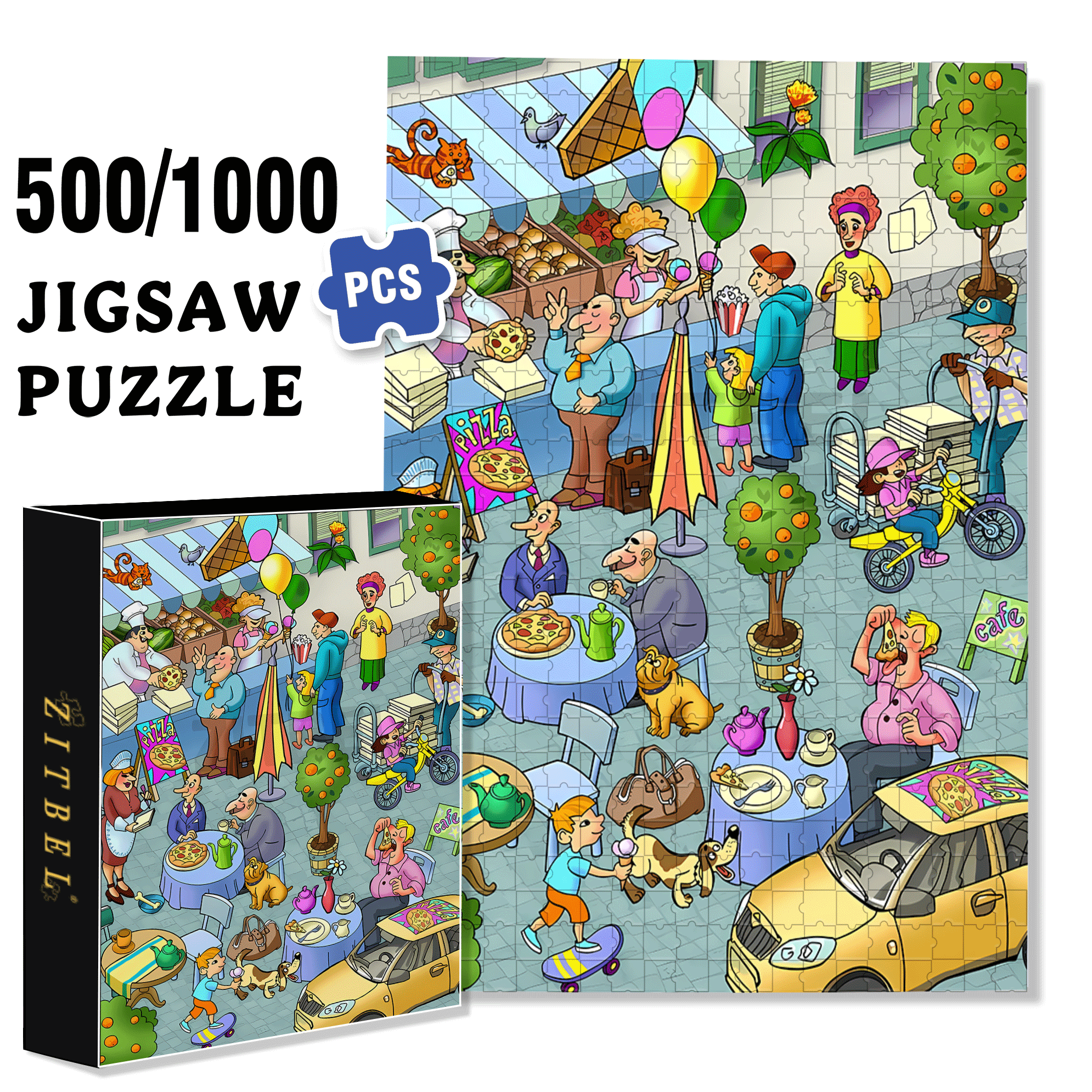 Pizza City 500pcs/1000pcs Jigsaw Puzzle, Scratch-Resistant, Interactive Family Game & Brain-Boosting DIY Decor, Perfect for Halloween, Christmas & New Year Gifts, Family Puzzle Game