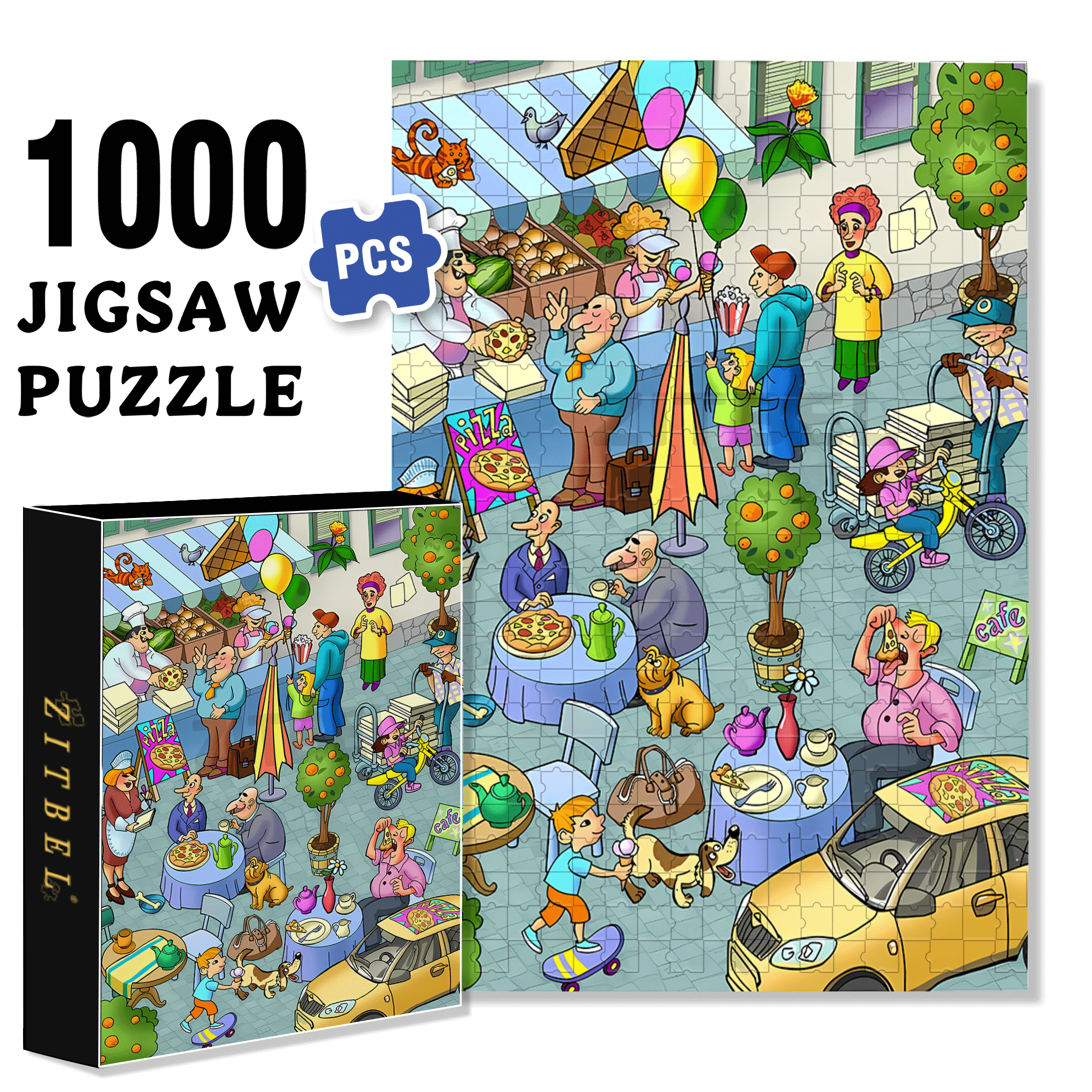 Pizza City 500pcs/1000pcs Jigsaw Puzzle, Scratch-Resistant, Interactive Family Game & Brain-Boosting DIY Decor, Perfect for Halloween, Christmas & New Year Gifts, Family Puzzle Game