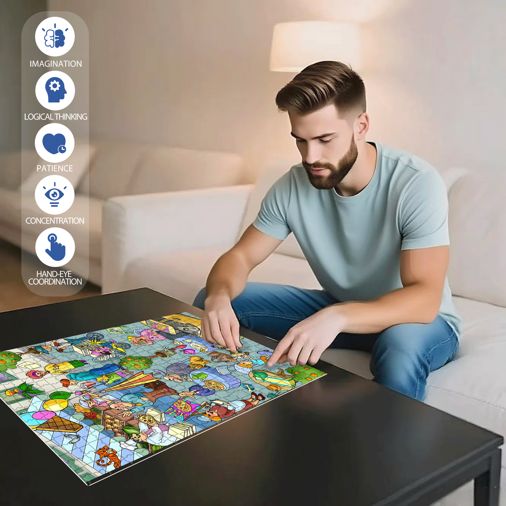 Pizza City 500pcs/1000pcs Jigsaw Puzzle, Scratch-Resistant, Interactive Family Game & Brain-Boosting DIY Decor, Perfect for Halloween, Christmas & New Year Gifts, Family Puzzle Game