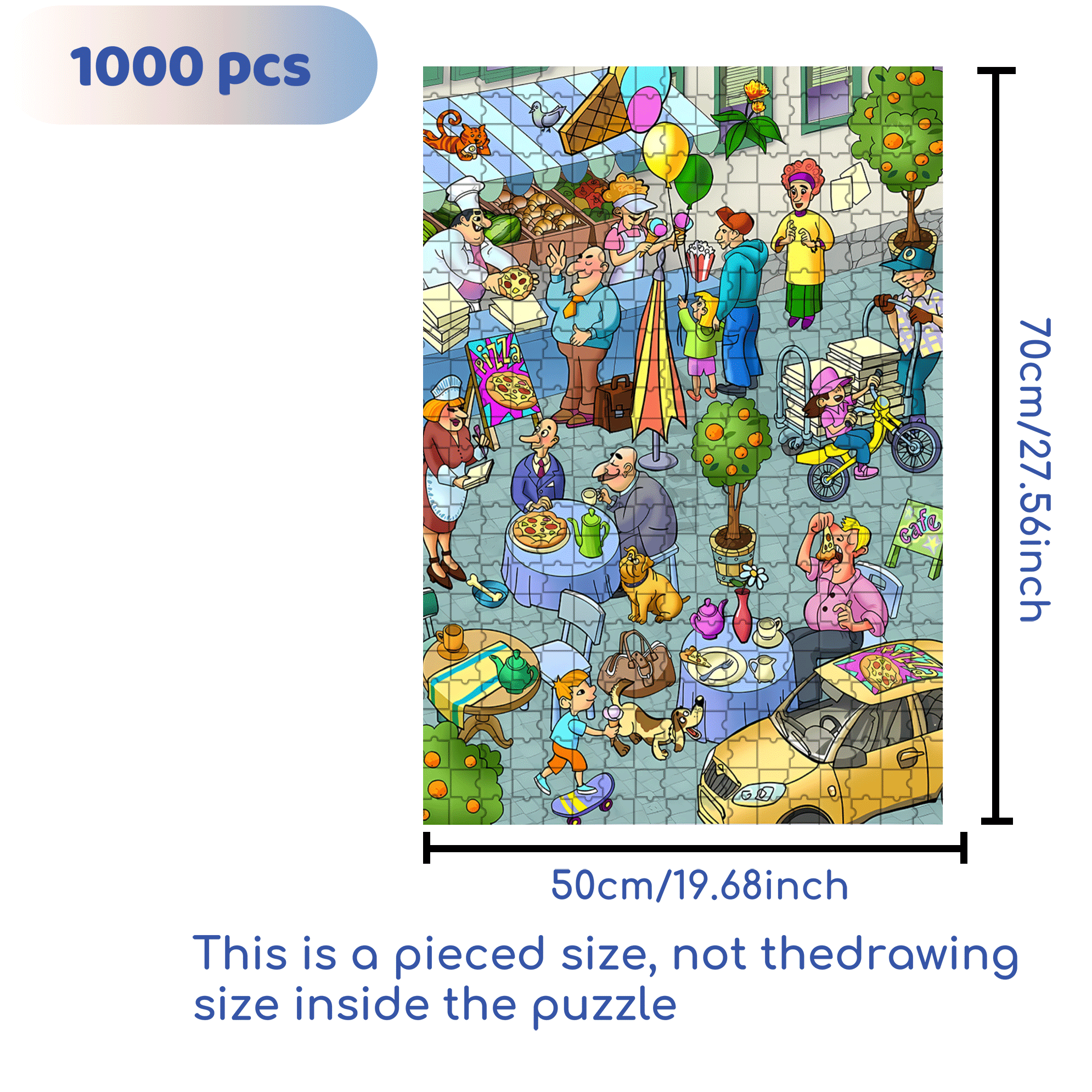 Pizza City 500pcs/1000pcs Jigsaw Puzzle, Scratch-Resistant, Interactive Family Game & Brain-Boosting DIY Decor, Perfect for Halloween, Christmas & New Year Gifts, Family Puzzle Game