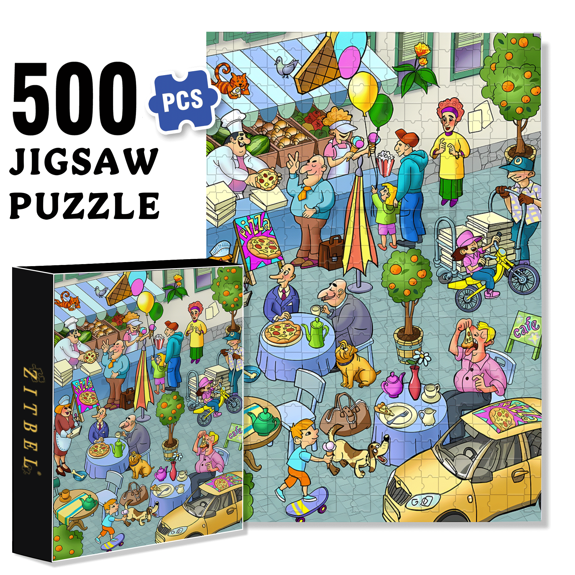 Pizza City 500pcs/1000pcs Jigsaw Puzzle, Scratch-Resistant, Interactive Family Game & Brain-Boosting DIY Decor, Perfect for Halloween, Christmas & New Year Gifts, Family Puzzle Game