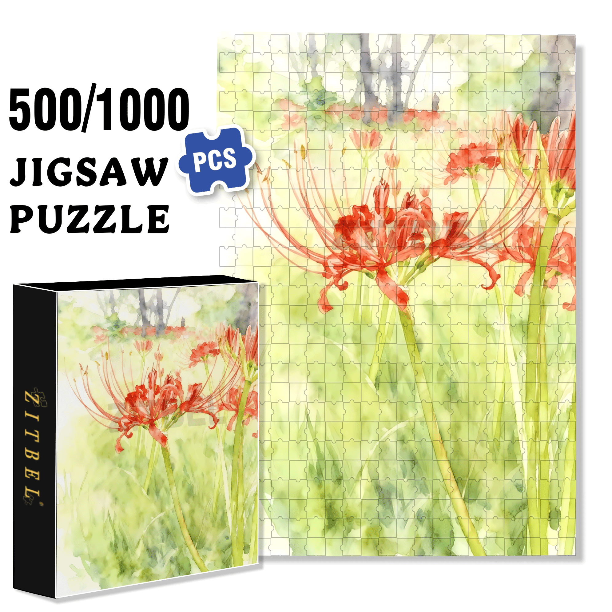 Red Spider Lily 500pcs/1000pcs Jigsaw Puzzle, Scratch-Resistant, Interactive Family Game & Brain-Boosting DIY Decor, Perfect for Halloween, Christmas & New Year Gifts, Family Puzzle Game