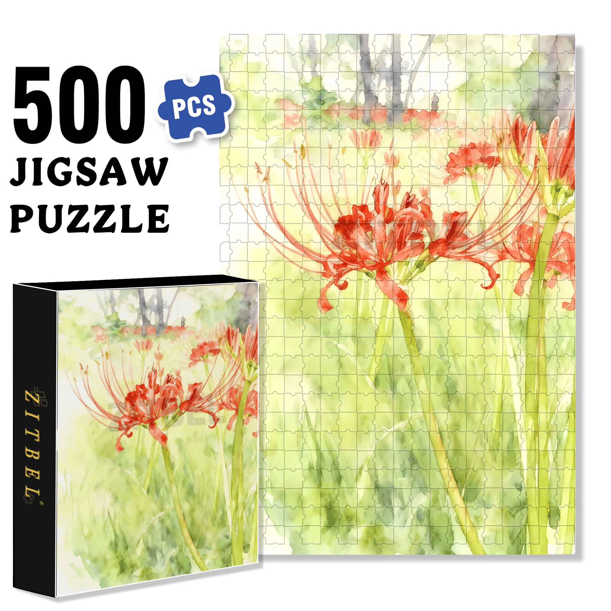 Red Spider Lily 500pcs/1000pcs Jigsaw Puzzle, Scratch-Resistant, Interactive Family Game & Brain-Boosting DIY Decor, Perfect for Halloween, Christmas & New Year Gifts, Family Puzzle Game