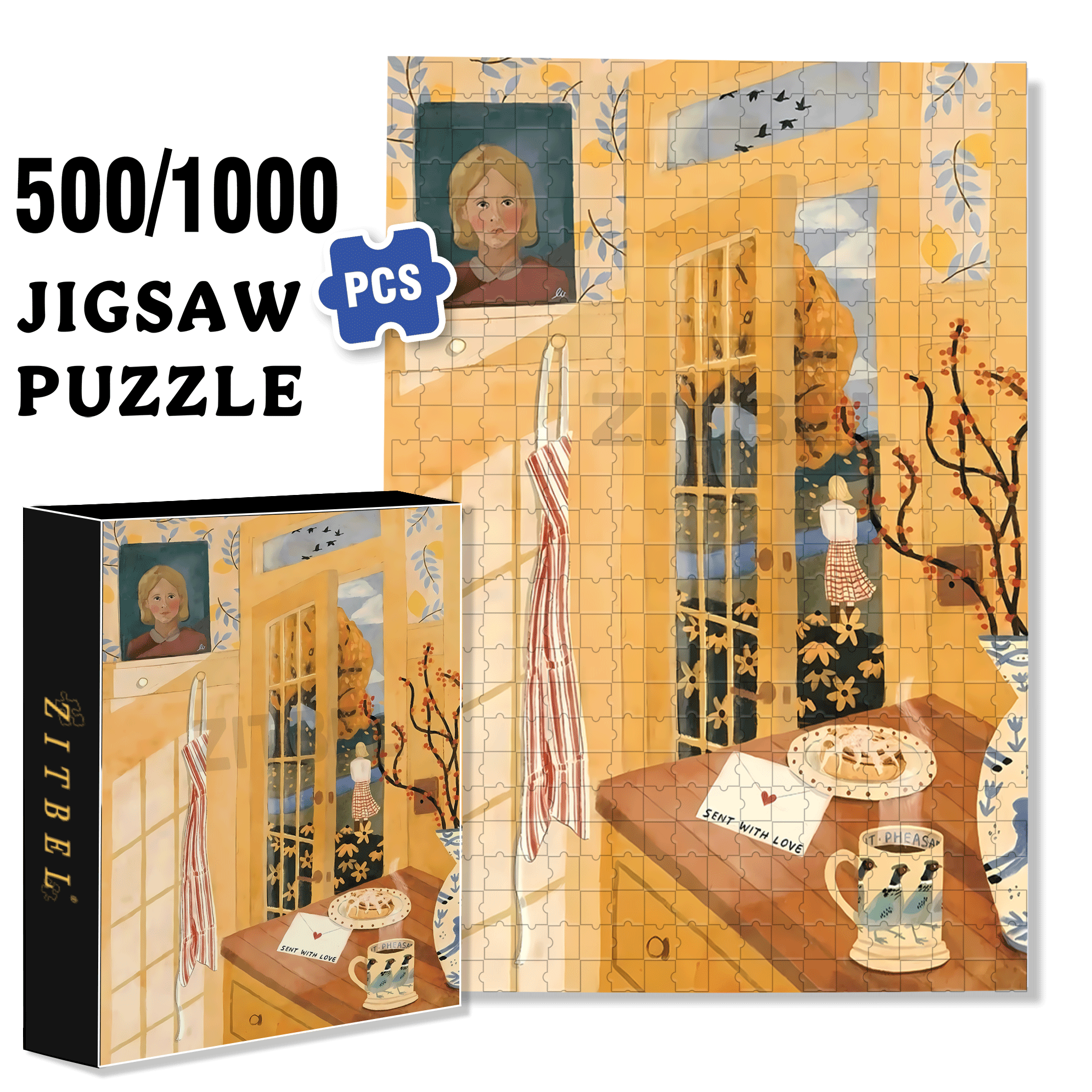Sent With Love 500pcs/1000pcs Jigsaw Puzzle, Scratch-Resistant, Interactive Family Game & Brain-Boosting DIY Decor, Perfect for Halloween, Christmas & New Year Gifts, Family Puzzle Game