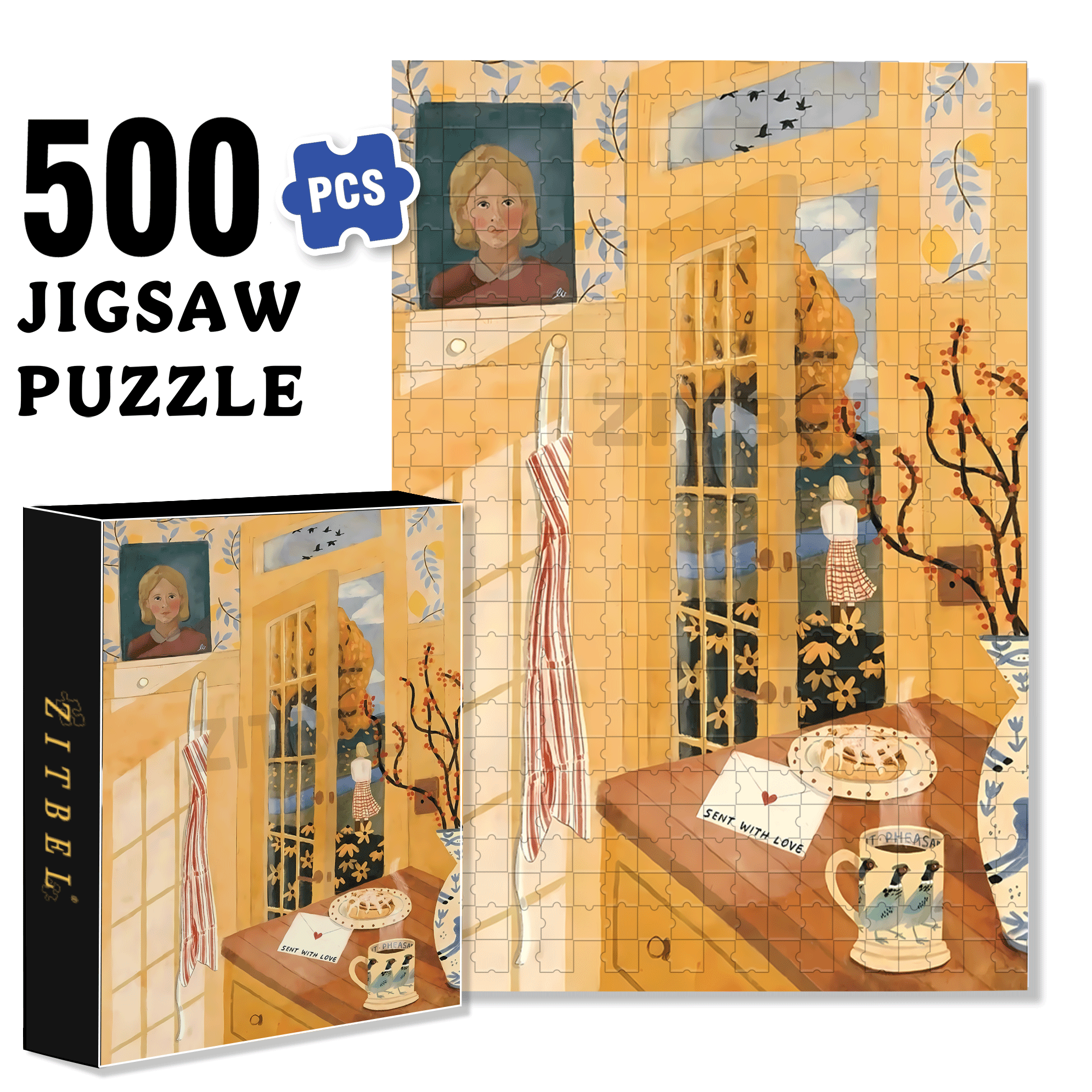 Sent With Love 500pcs/1000pcs Jigsaw Puzzle, Scratch-Resistant, Interactive Family Game & Brain-Boosting DIY Decor, Perfect for Halloween, Christmas & New Year Gifts, Family Puzzle Game