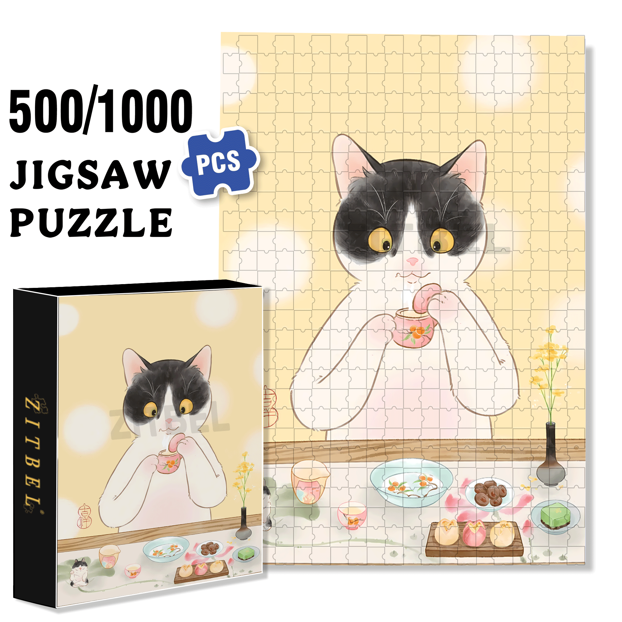 Smell The Aroma Of Tea 500pcs/1000pcs Jigsaw Puzzle, Scratch-Resistant, Interactive Family Game & Brain-Boosting DIY Decor, Perfect for Halloween, Christmas & New Year Gifts, Family Puzzle Game
