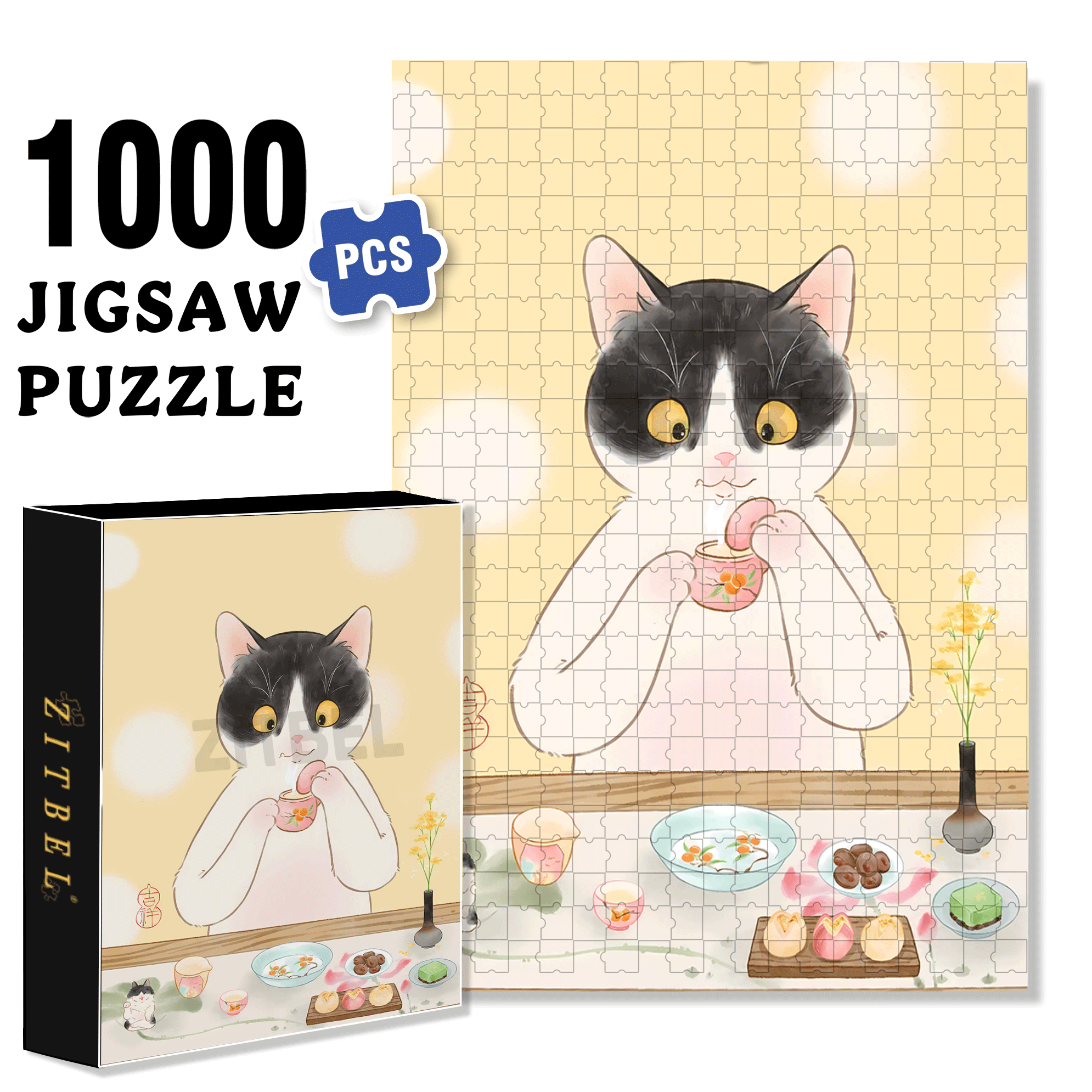 Smell The Aroma Of Tea 500pcs/1000pcs Jigsaw Puzzle, Scratch-Resistant, Interactive Family Game & Brain-Boosting DIY Decor, Perfect for Halloween, Christmas & New Year Gifts, Family Puzzle Game