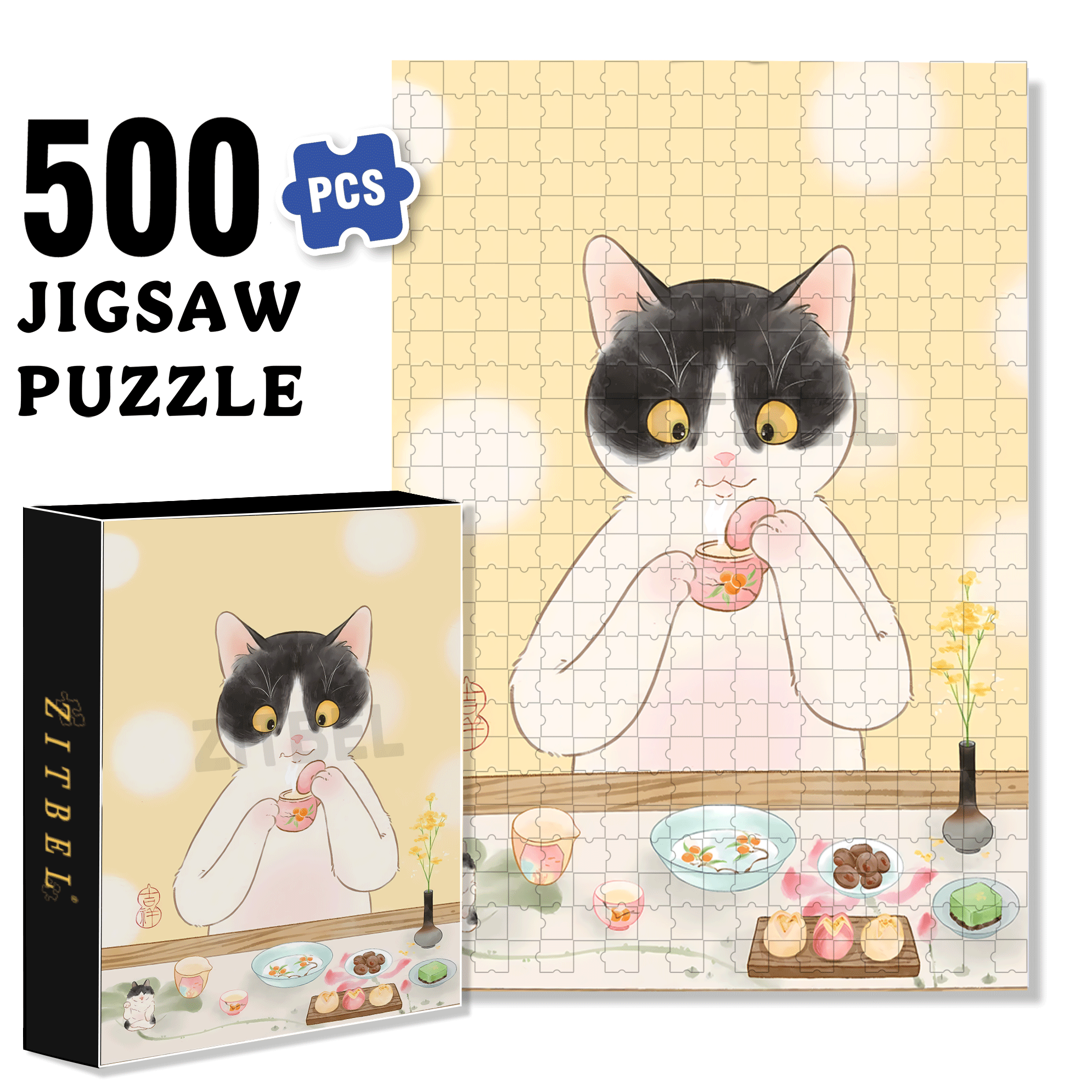 Smell The Aroma Of Tea 500pcs/1000pcs Jigsaw Puzzle, Scratch-Resistant, Interactive Family Game & Brain-Boosting DIY Decor, Perfect for Halloween, Christmas & New Year Gifts, Family Puzzle Game