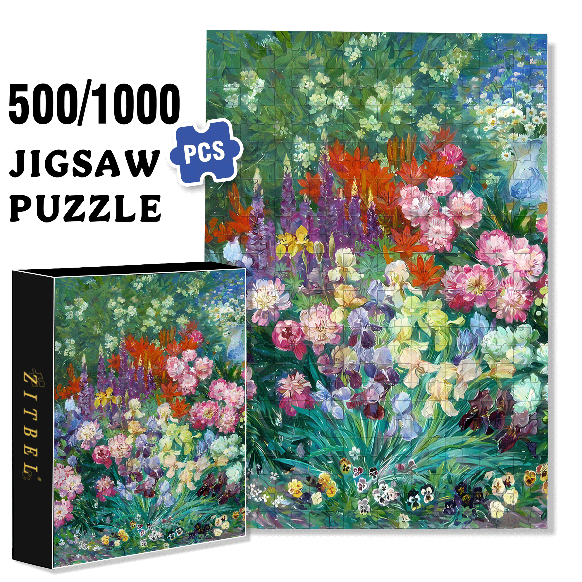 Spring Wildflower Waterfall 500pcs/1000pcs Jigsaw Puzzle, Scratch-Resistant, Interactive Family Game & Brain-Boosting DIY Decor, Perfect for Halloween, Christmas & New Year Gifts, Family Puzzle Game