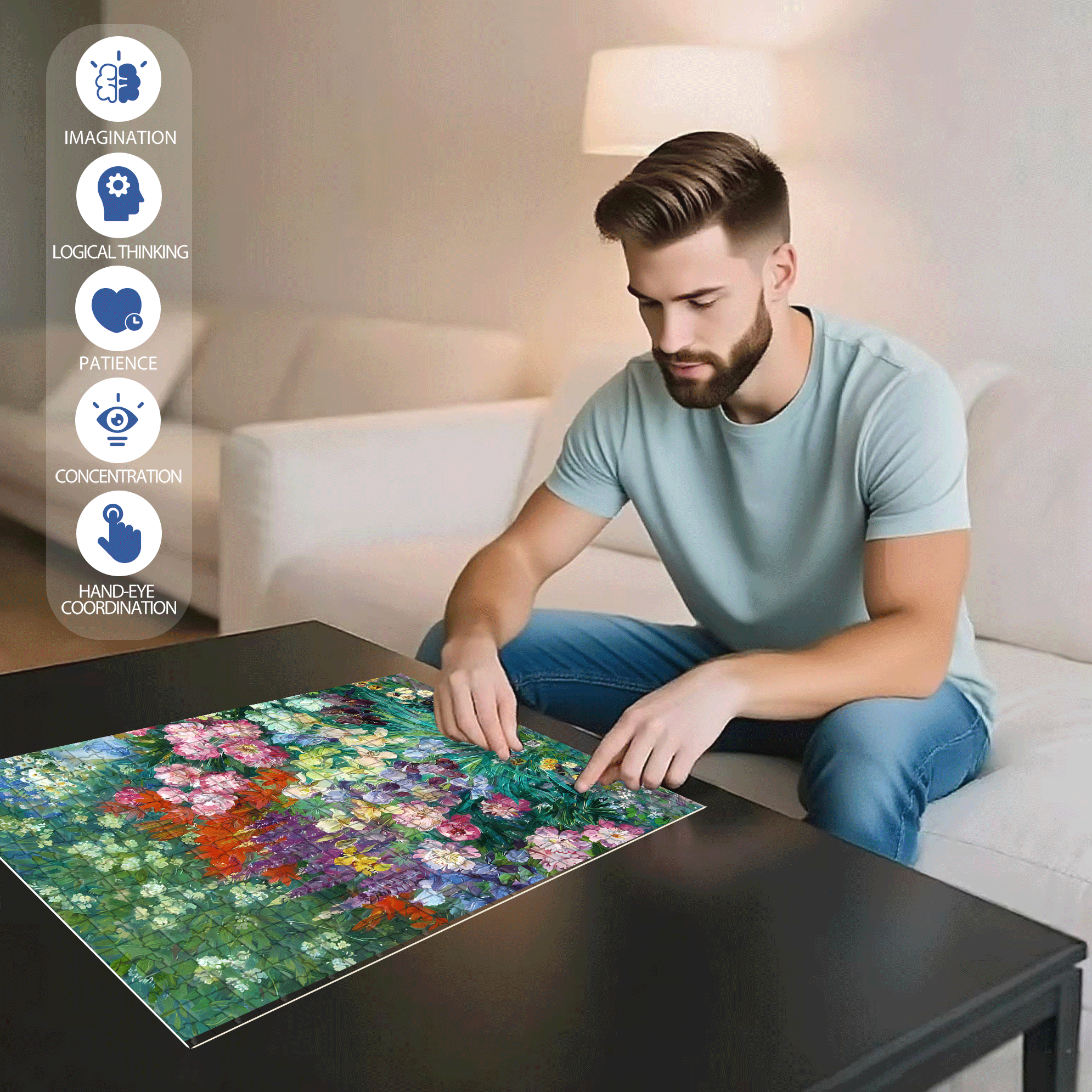 Spring Wildflower Waterfall 500pcs/1000pcs Jigsaw Puzzle, Scratch-Resistant, Interactive Family Game & Brain-Boosting DIY Decor, Perfect for Halloween, Christmas & New Year Gifts, Family Puzzle Game