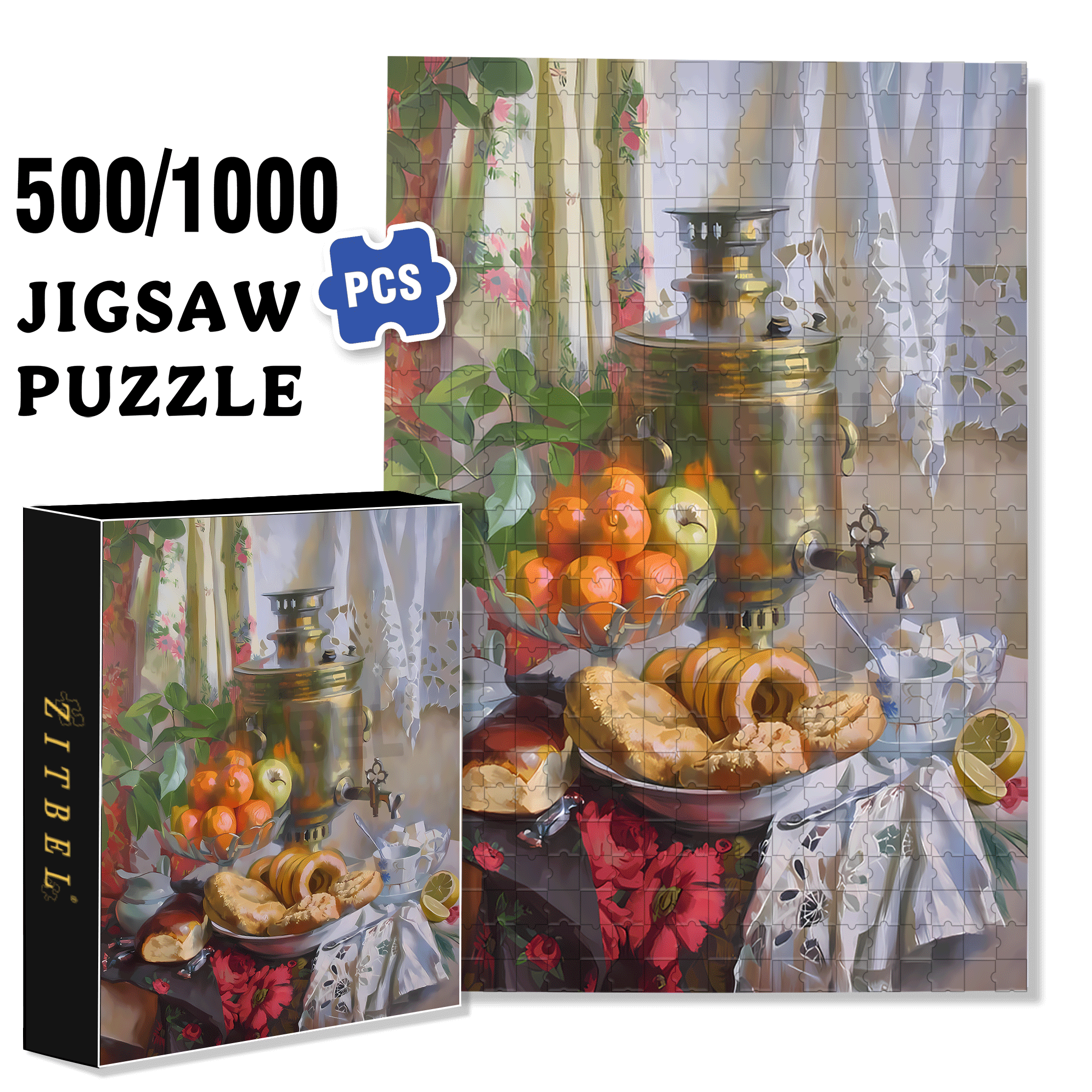 Tea With Caramel 500pcs/1000pcs Jigsaw Puzzle, Scratch-Resistant, Interactive Family Game & Brain-Boosting DIY Decor, Perfect for Halloween, Christmas & New Year Gifts, Family Puzzle Game