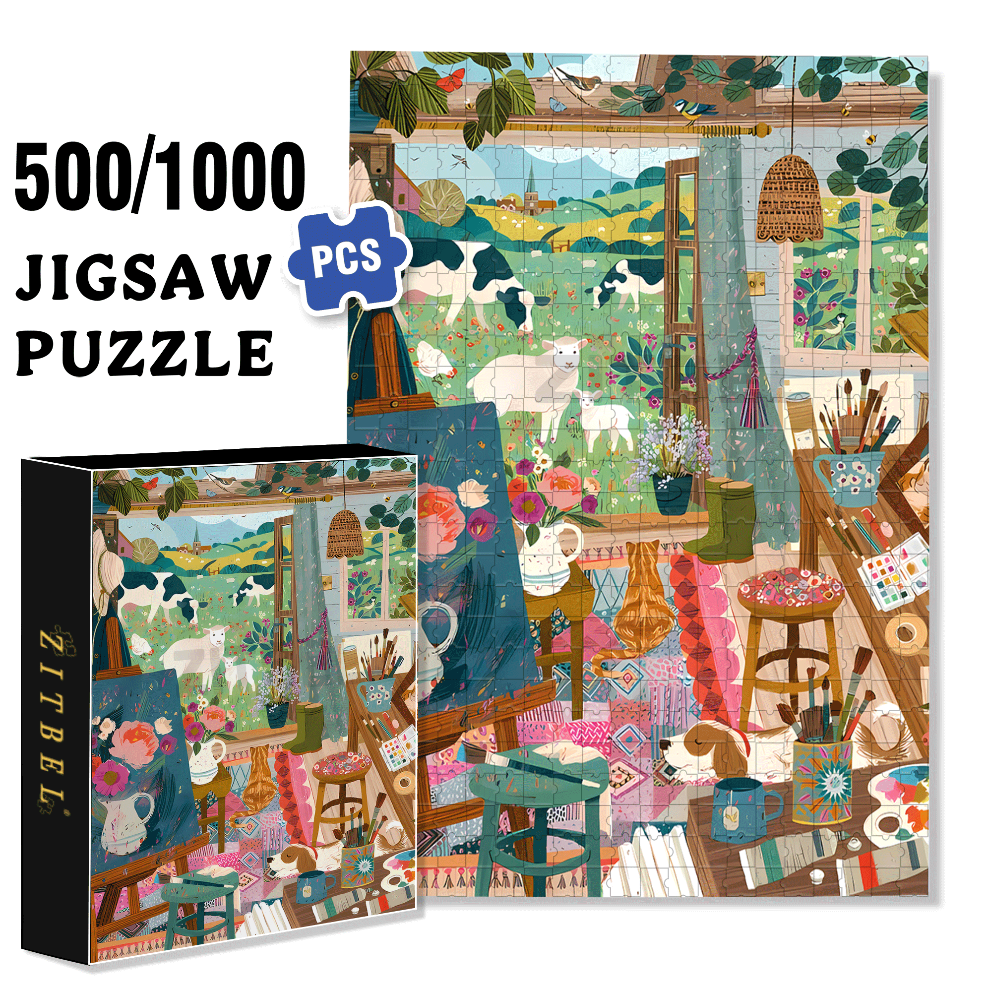 The Painter's Home 500pcs/1000pcs Jigsaw Puzzle, Scratch-Resistant, Interactive Family Game & Brain-Boosting DIY Decor, Perfect for Halloween, Christmas & New Year Gifts, Family Puzzle Game