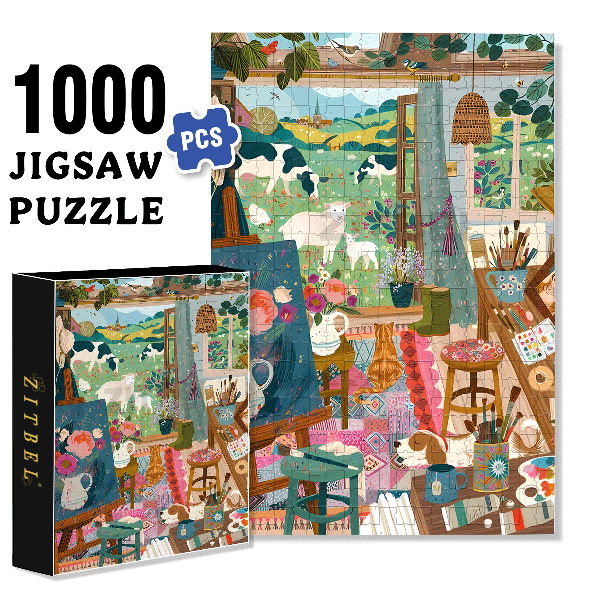 The Painter's Home 500pcs/1000pcs Jigsaw Puzzle, Scratch-Resistant, Interactive Family Game & Brain-Boosting DIY Decor, Perfect for Halloween, Christmas & New Year Gifts, Family Puzzle Game