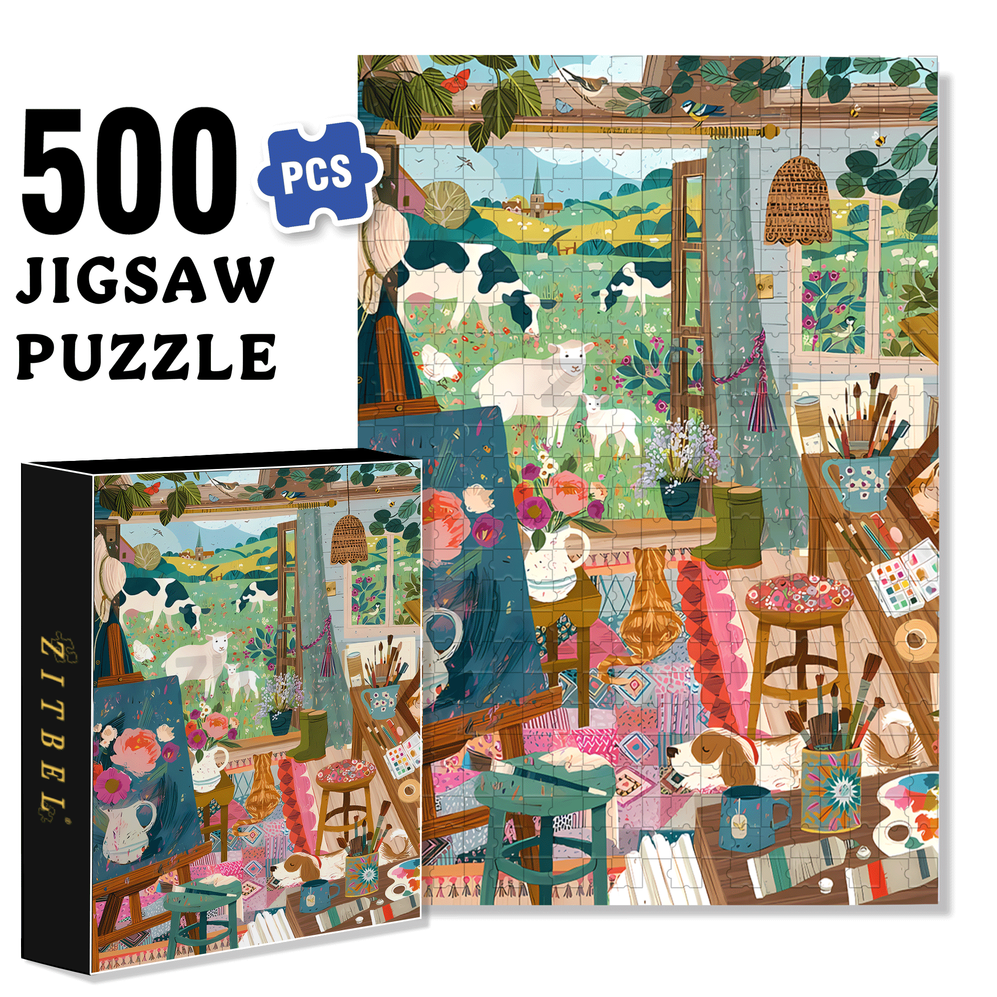 The Painter's Home 500pcs/1000pcs Jigsaw Puzzle, Scratch-Resistant, Interactive Family Game & Brain-Boosting DIY Decor, Perfect for Halloween, Christmas & New Year Gifts, Family Puzzle Game