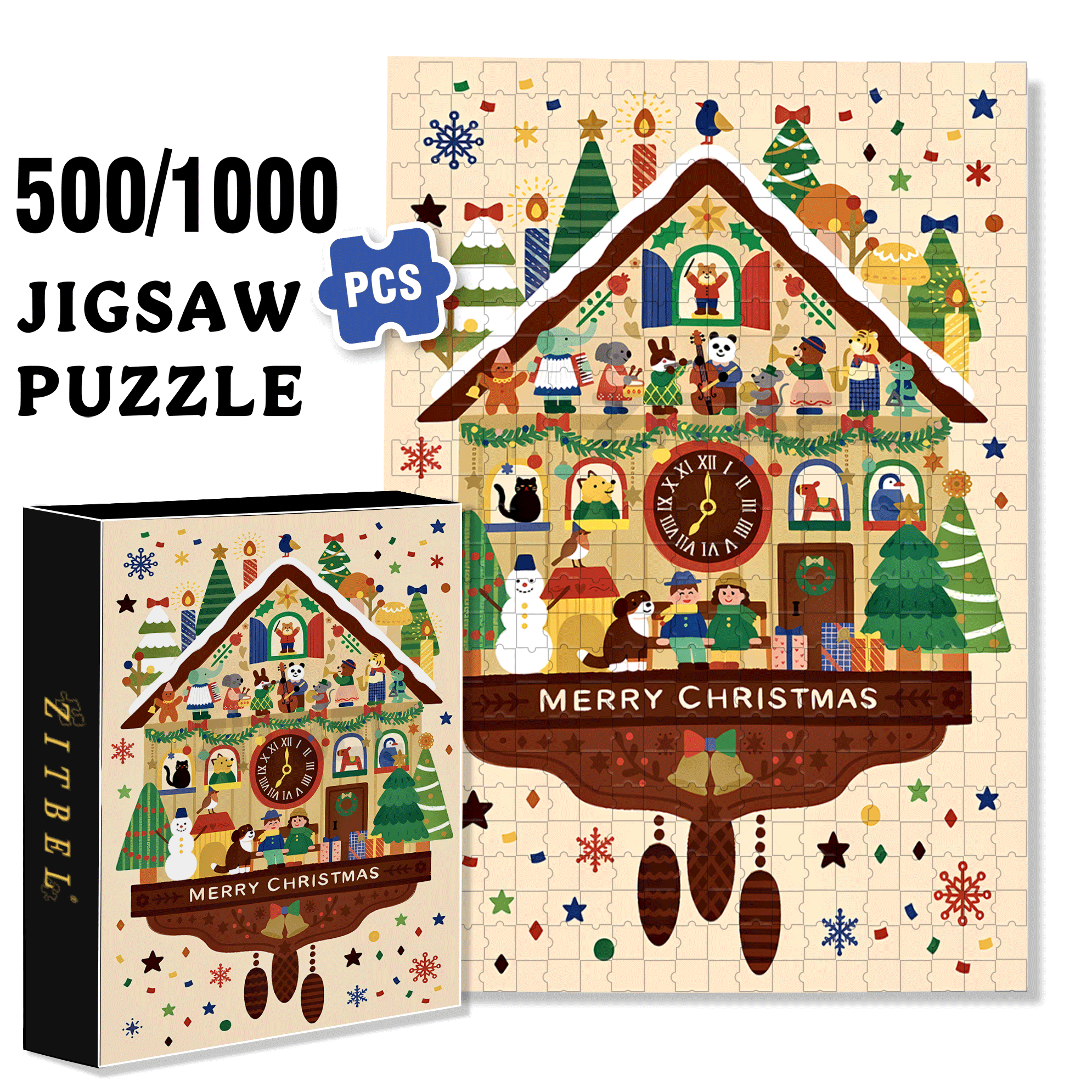 Vintage Wall Clock 500pcs/1000pcs Jigsaw Puzzle, Scratch-Resistant, Interactive Family Game & Brain-Boosting DIY Decor, Perfect for Halloween, Christmas & New Year Gifts, Family Puzzle Game