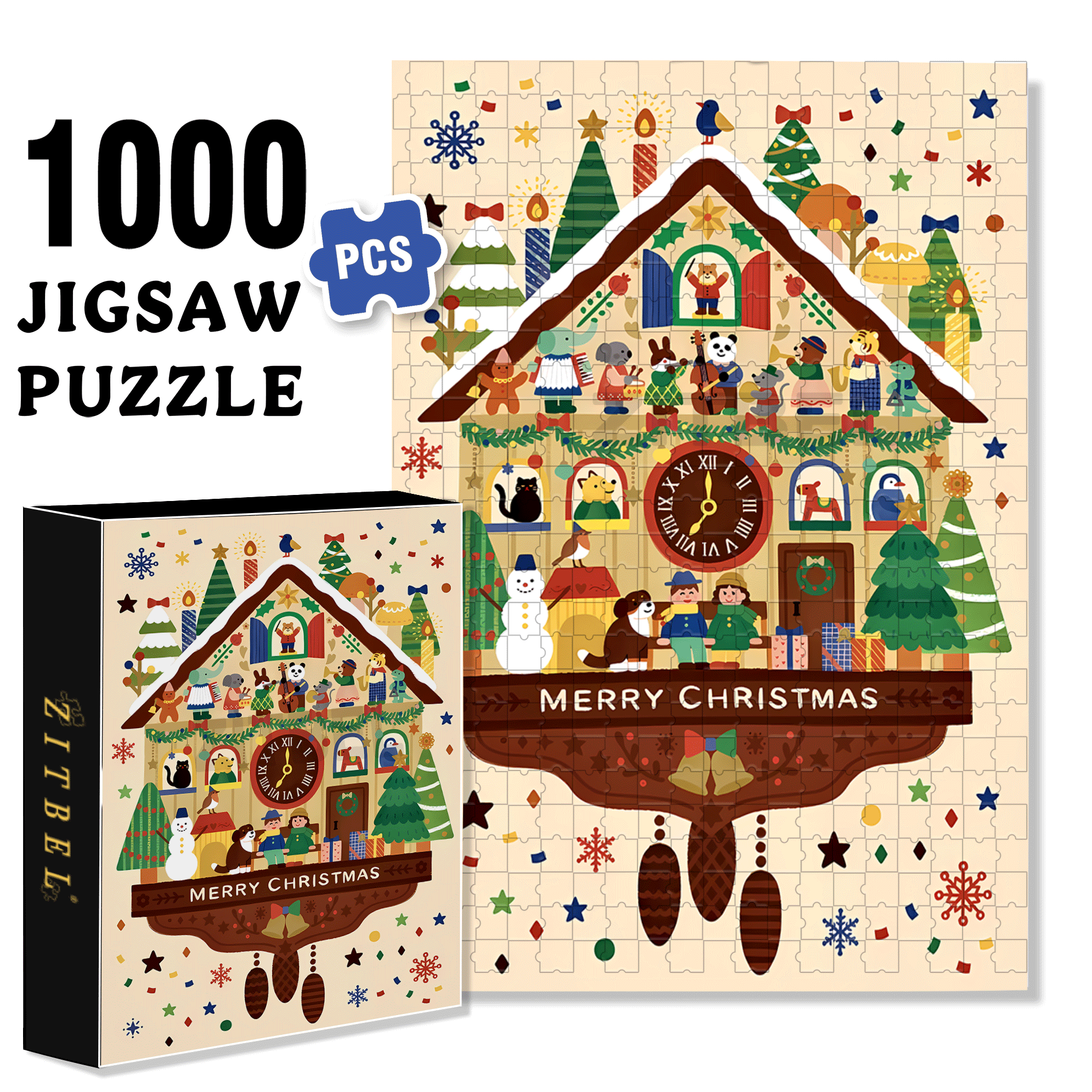 Vintage Wall Clock 500pcs/1000pcs Jigsaw Puzzle, Scratch-Resistant, Interactive Family Game & Brain-Boosting DIY Decor, Perfect for Halloween, Christmas & New Year Gifts, Family Puzzle Game
